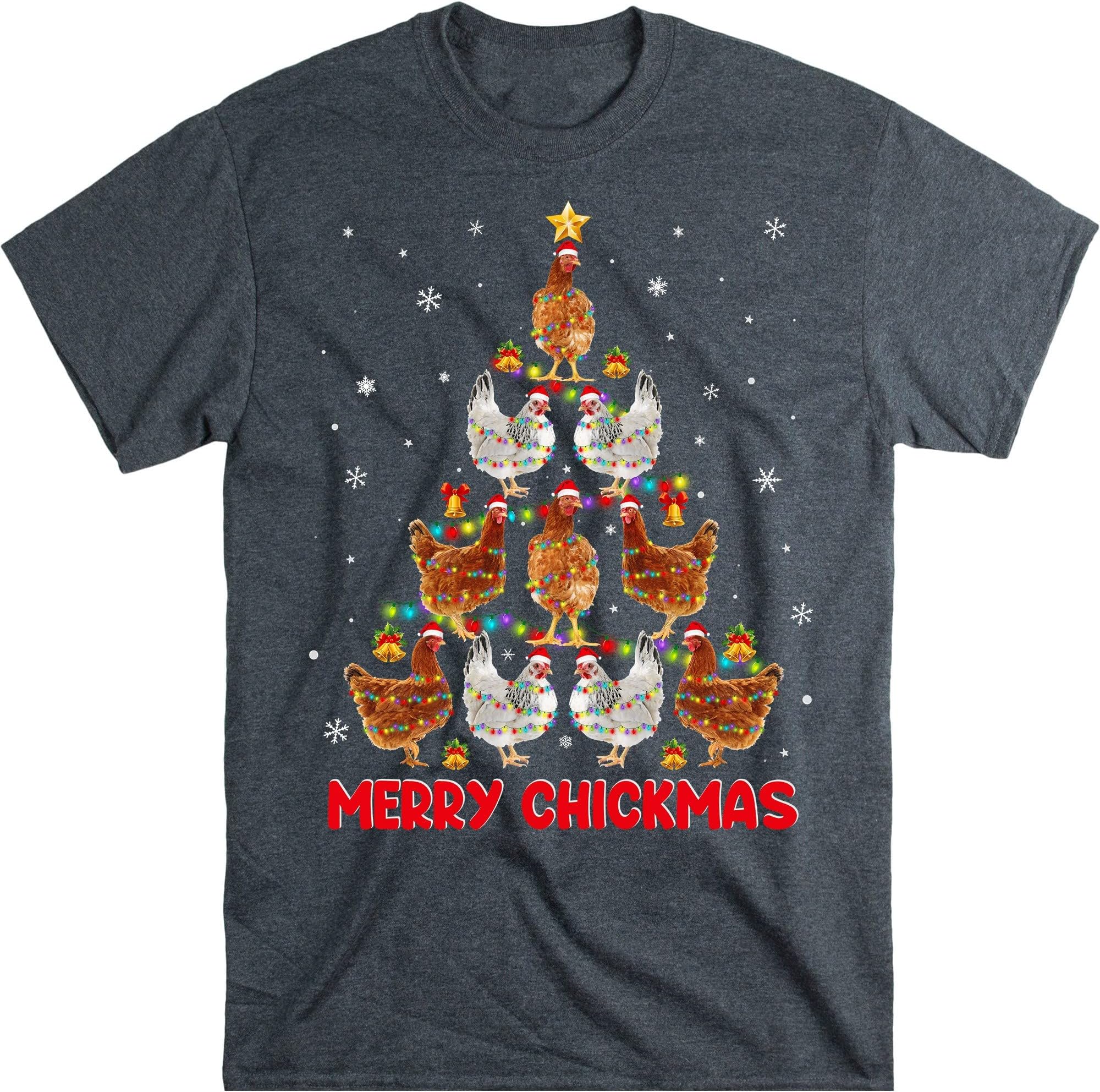 Christmas Lights Chicken Shirt, Santa Funny Xmas Tree Chicken T-Shirt, Chicken Farmer – Dark Heather/Small