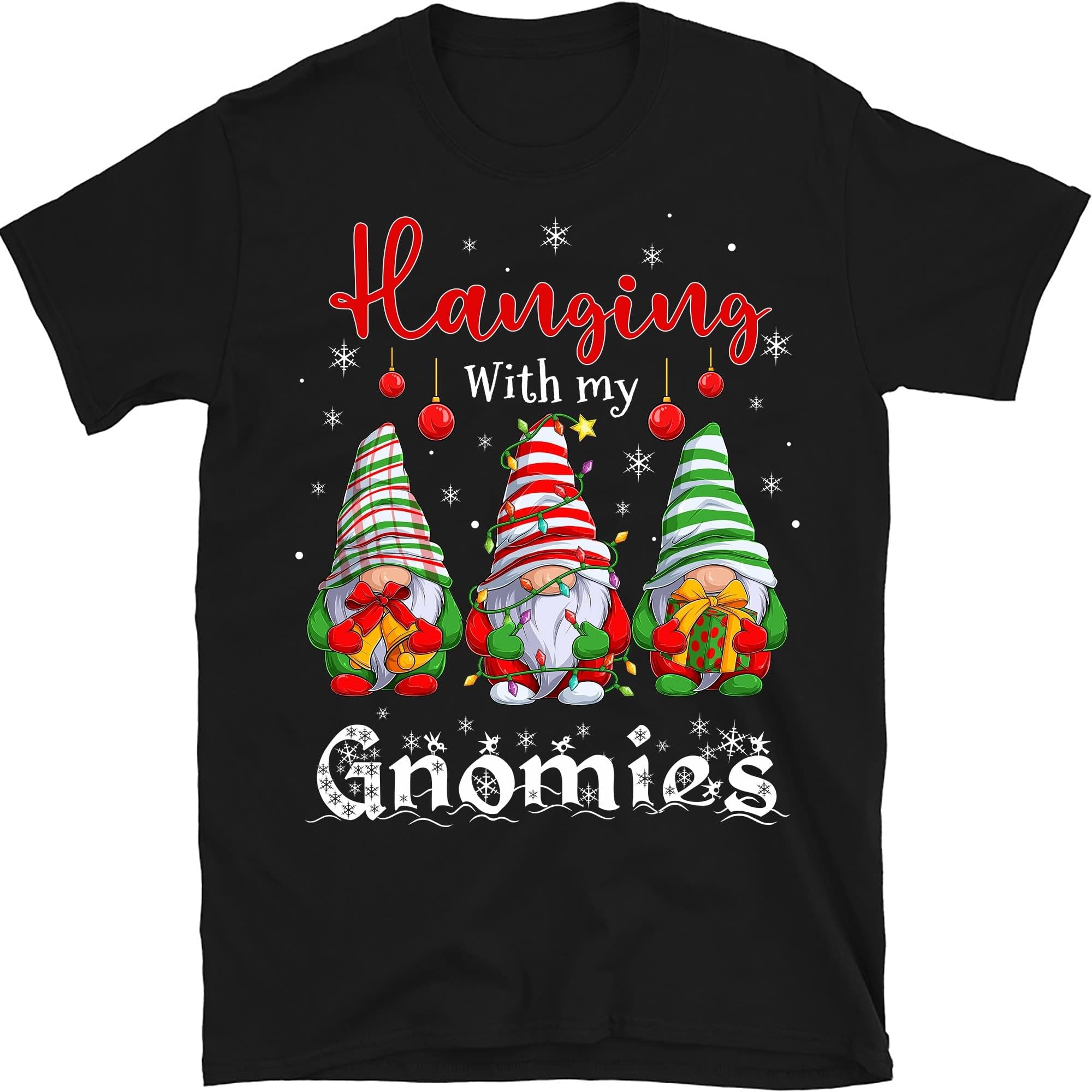 Hanging with My Gnomies Shirt, Funny Gnome Christmas Shirt, Matching Family Pajama – Black/Medium