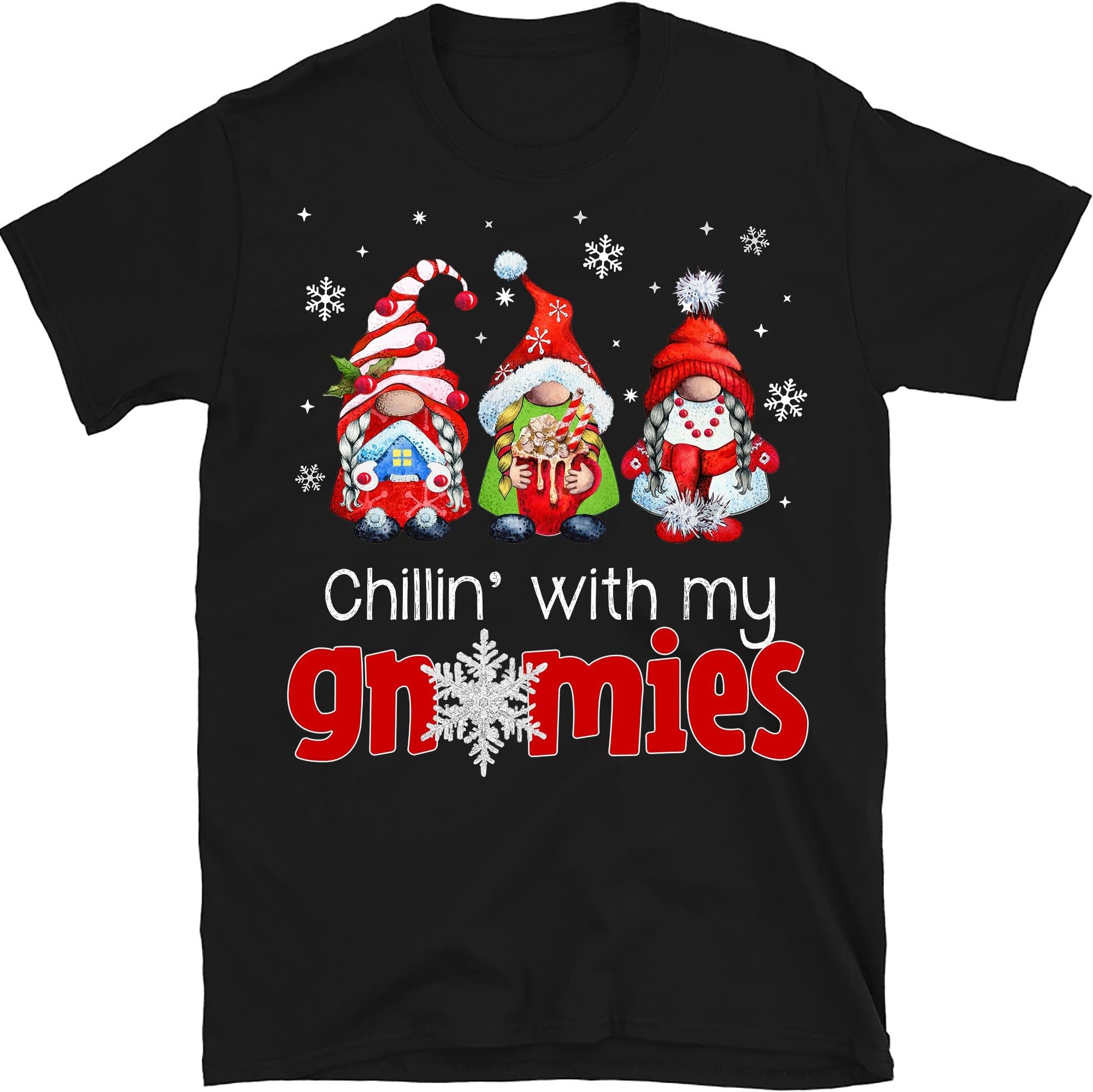 Chillin with My Gnomies Shirt, Funny Chilling Gnomes Shirt, Gnomes Christmas Shirt, Christmas Gnomies Matching Family Pajama – Black/X-Large
