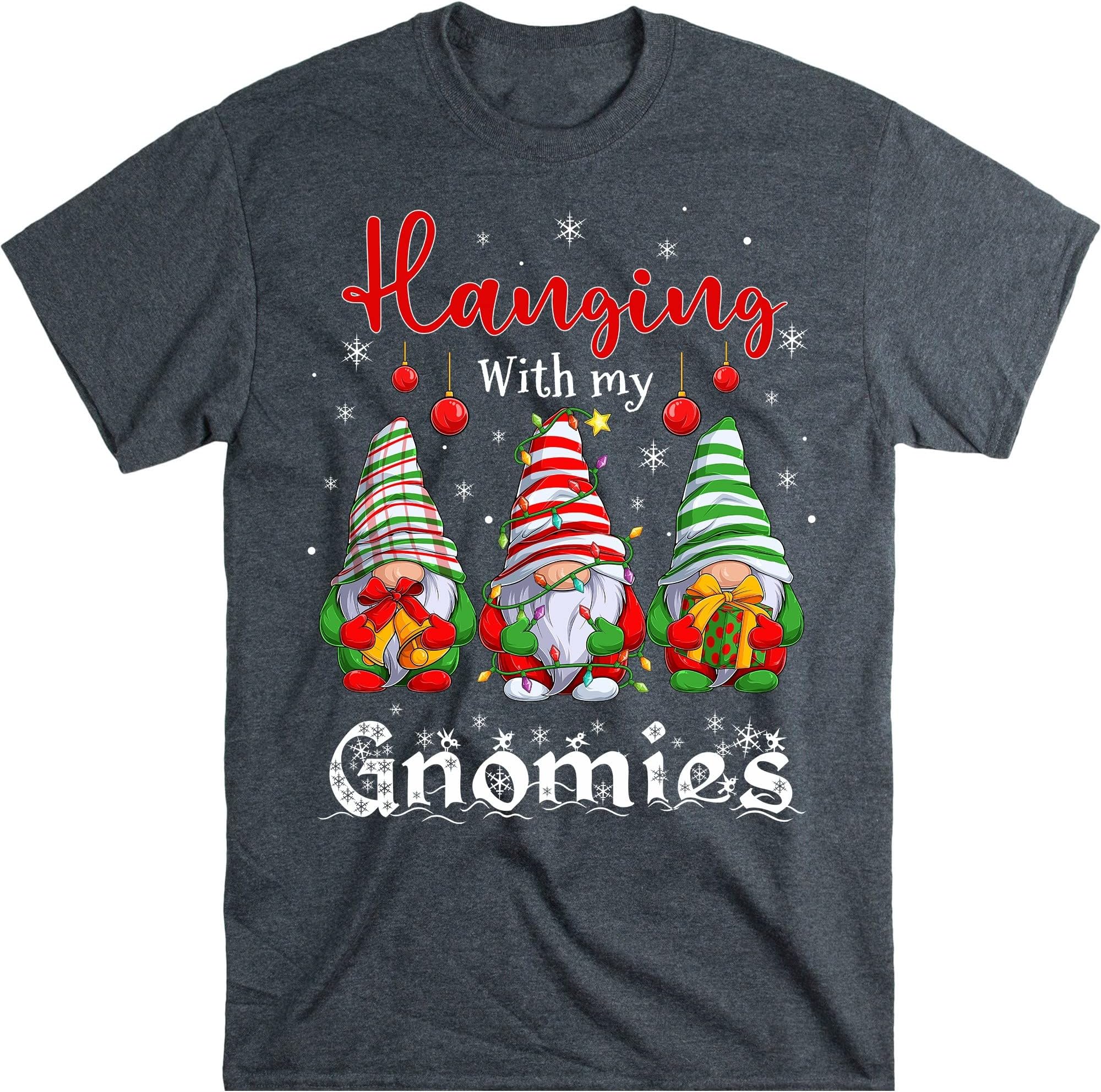 Hanging with My Gnomies Shirt, Funny Gnome Christmas Shirt, Matching Family Pajama – Dark Heather/XX-Large