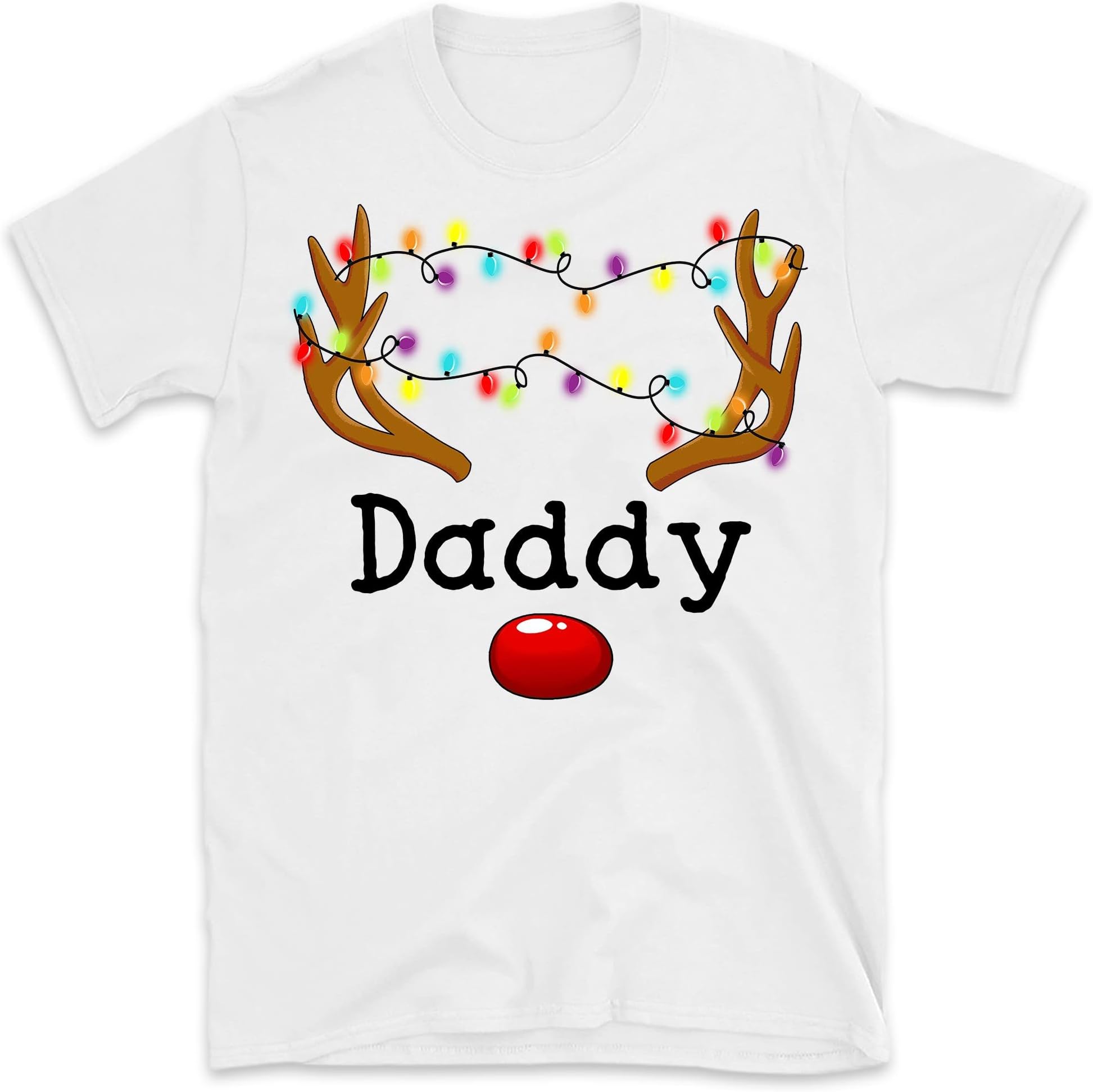 Family Matching Christmas T-Shirt Personalised Festive Red Glitter Nose Reindeer Add Any Name