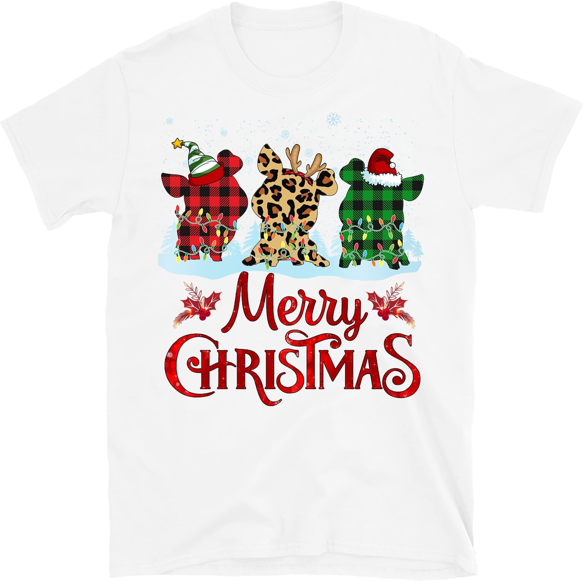 Funny Pigs Christmas Xmas T-Shirt, Pig Lovers Lights Christmas Pajama T-Shirt – White/4X-Large
