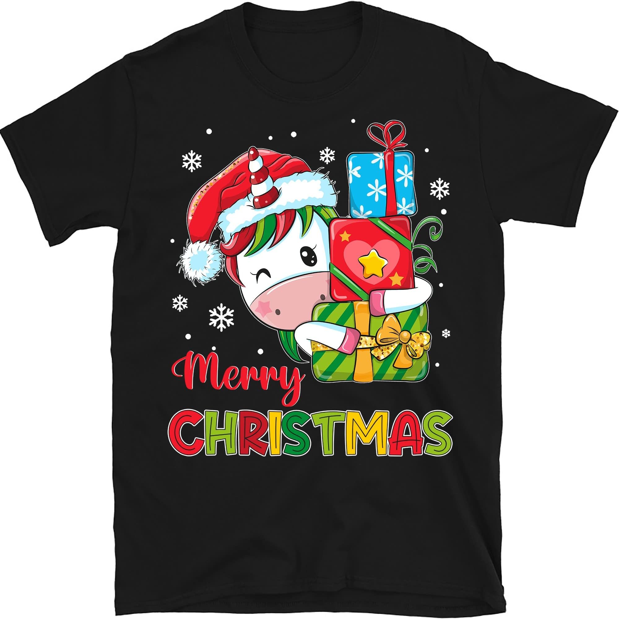 Funny Unicorns Christmas Xmas T-Shirt, Unicorn Lovers Lights Christmas Pajama T-Shirt – Black/4X-Large