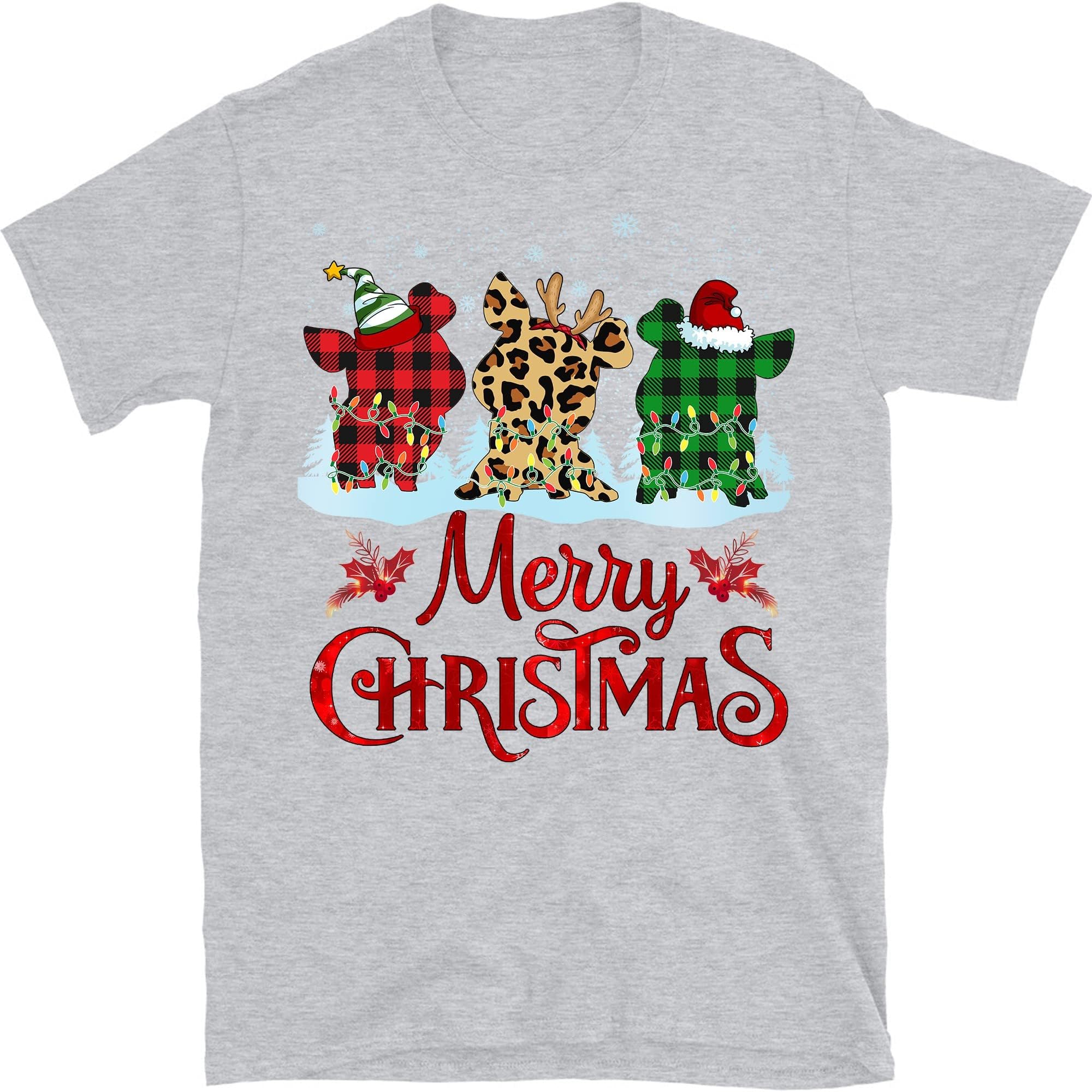 Funny Pigs Christmas Xmas T-Shirt, Pig Lovers Lights Christmas Pajama T-Shirt – Sport Grey/XX-Large