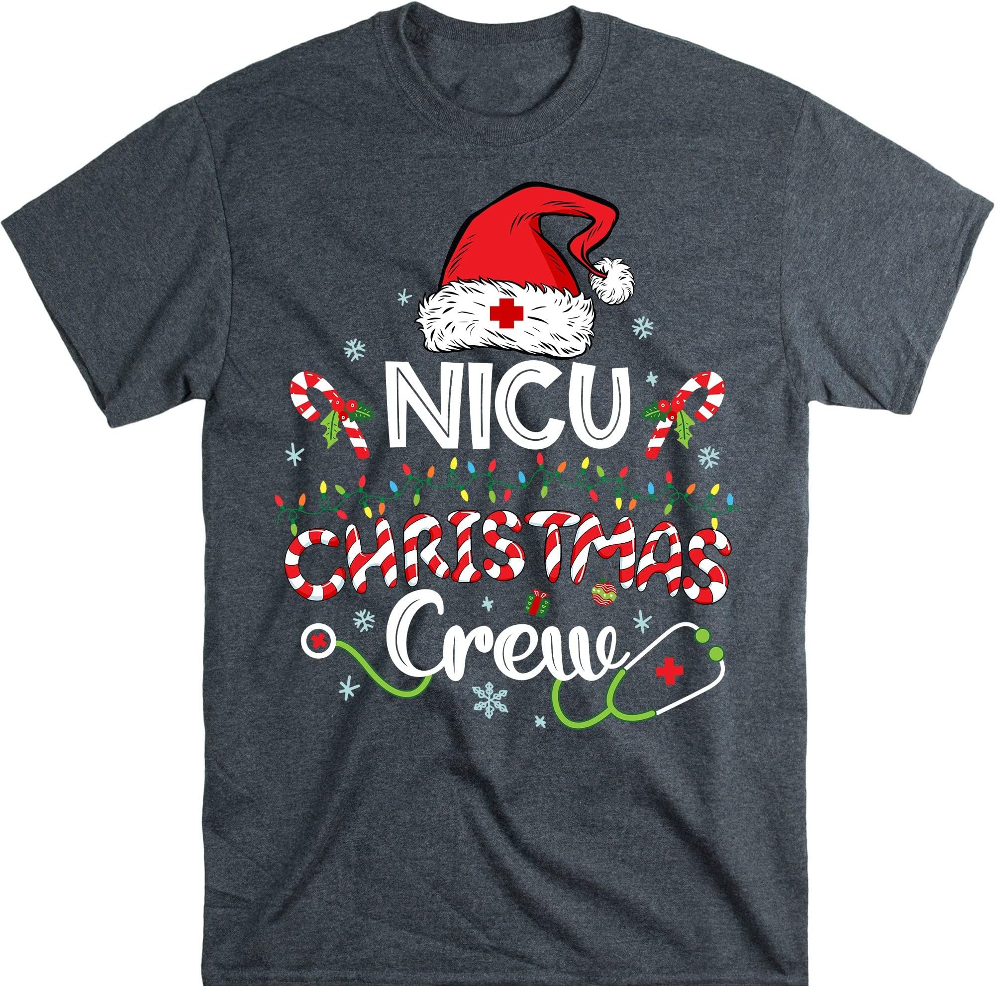 Nicu Christmas Crew T-Shirt, Neonatal Intensive Care Unit Nurse Christmas Shirt, Christmas Pajama – Dark Heather/3X-Large