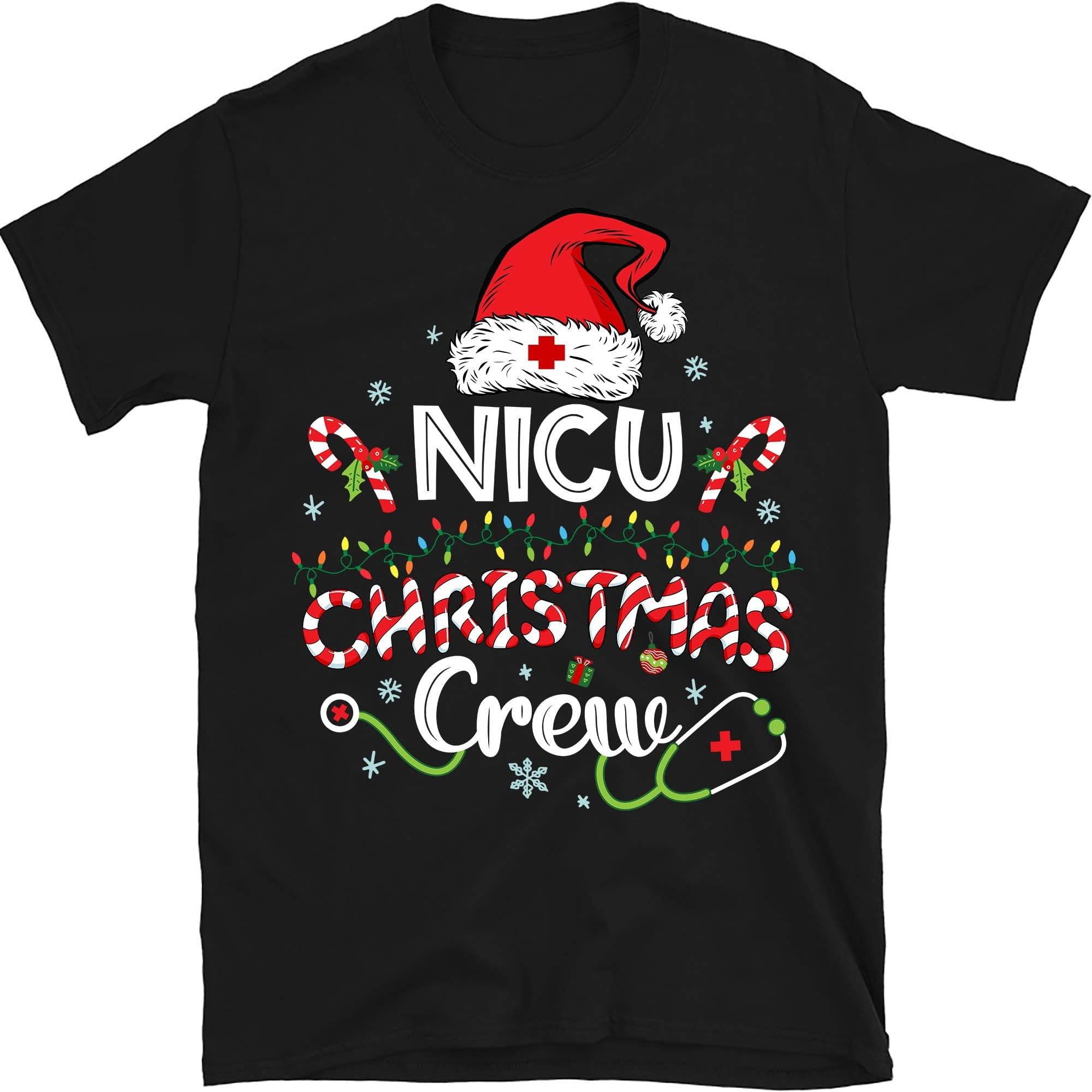 Nicu Christmas Crew T-Shirt, Neonatal Intensive Care Unit Nurse Christmas Shirt, Christmas Pajama – Black/Medium