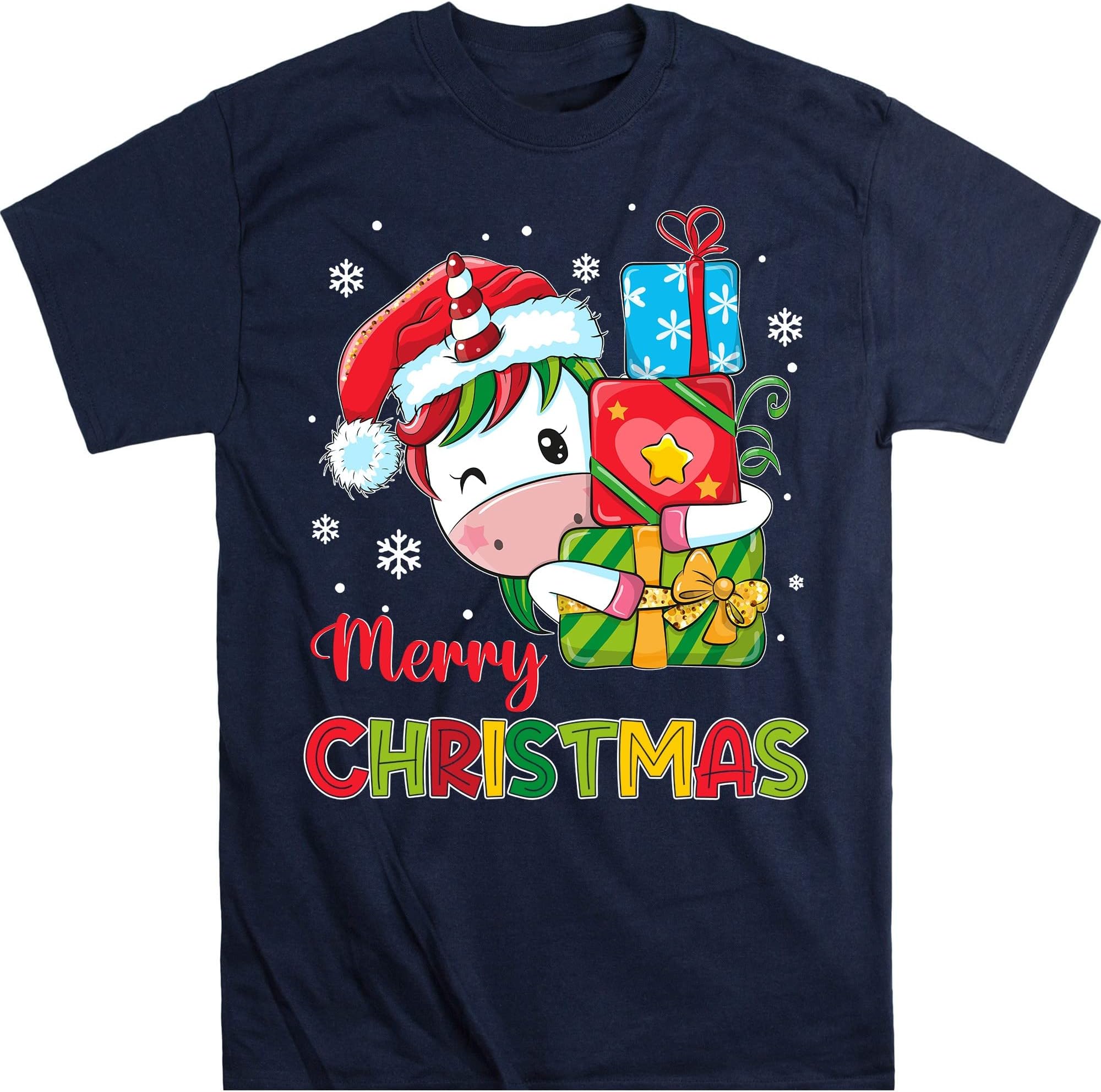 Funny Unicorns Christmas Xmas T-Shirt, Unicorn Lovers Lights Christmas Pajama T-Shirt – Navy/4X-Large