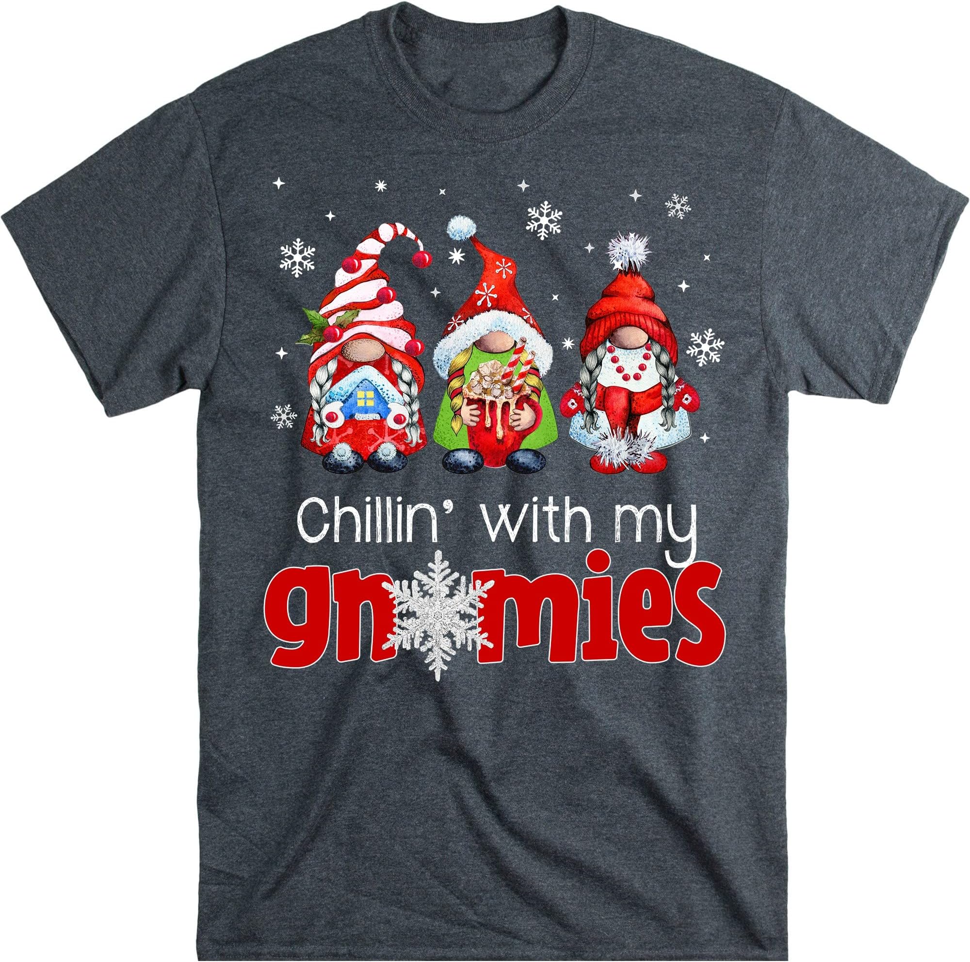 Chillin with My Gnomies Shirt, Funny Chilling Gnomes Shirt, Gnomes Christmas Shirt, Christmas Gnomies Matching Family Pajama – Dark Heather/Large