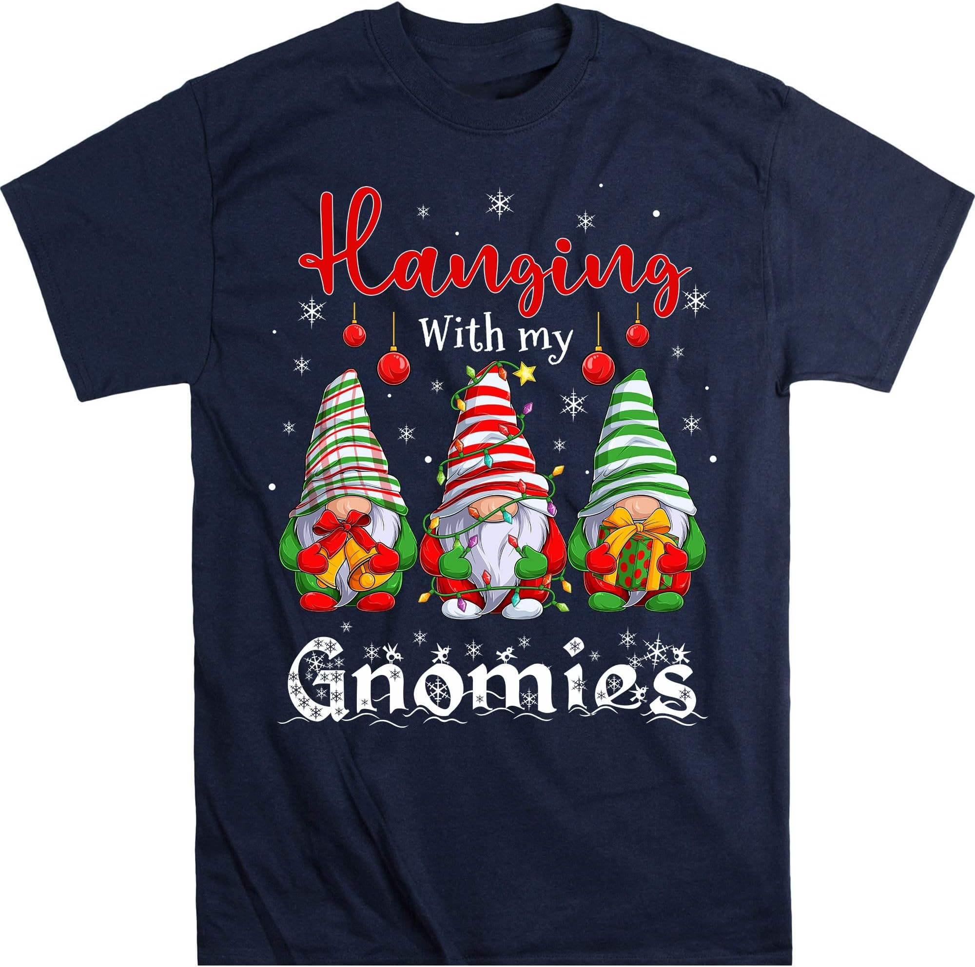 Hanging with My Gnomies Shirt, Funny Gnome Christmas Shirt, Matching Family Pajama – Navy/Large