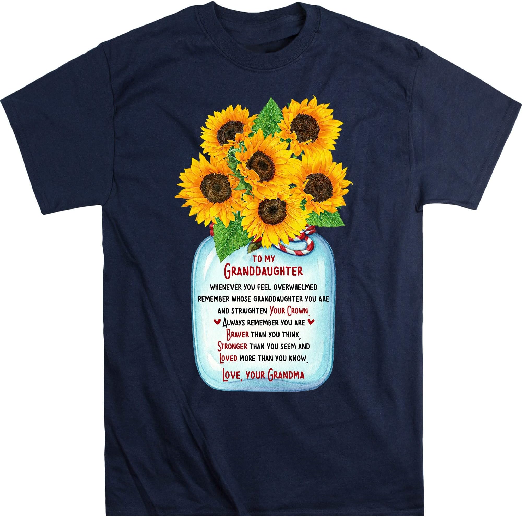 Personalized Grandchildren Grandma Shirt, Sunflowers Nana Shirt, Grandma Granddaughter Shirt, Gifts for Nana Gigi Shirts – Navy/X-Large