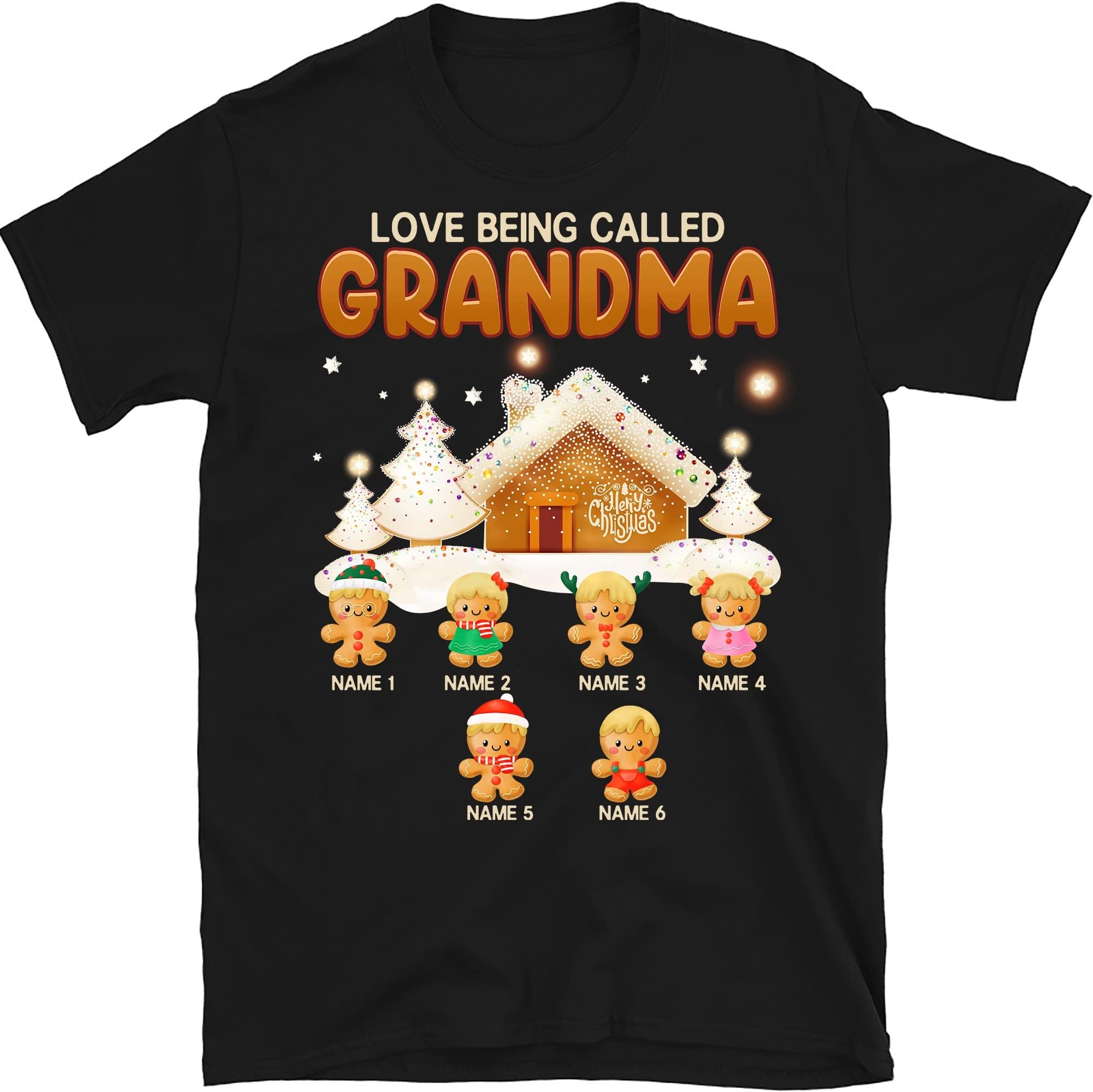 Grandma with Grandkids Name Christmas Personalized T Shirt, Custom Nana Shirt, Christmas Grandma Mom Dad Papa Multicolored