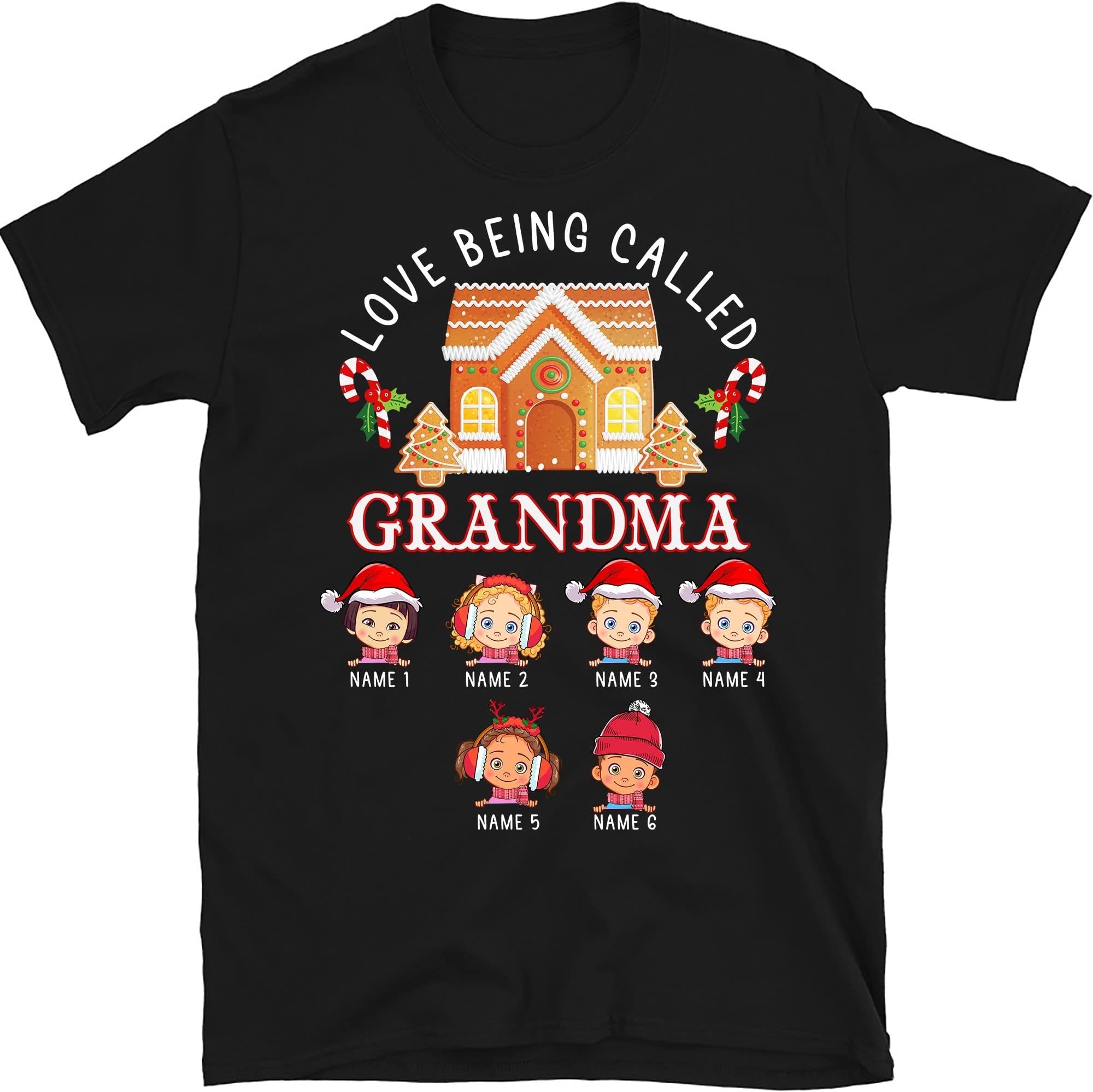 Grandma with Grandkids Name Christmas Personalized T Shirt, Custom Nana Shirt, Christmas Grandma Mom Dad Papa Grandpa Multicolored