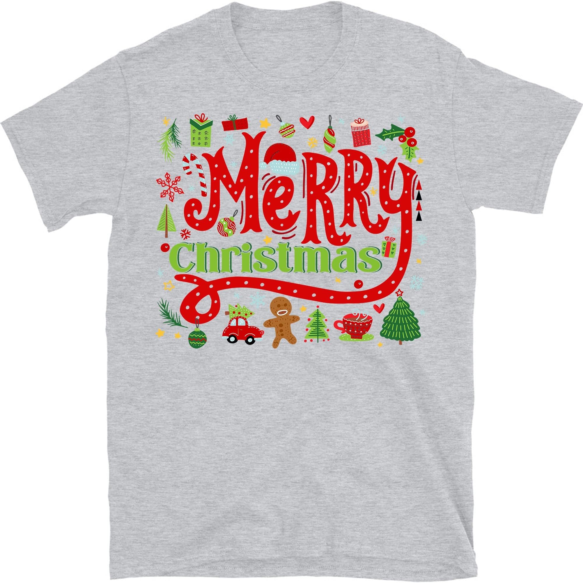 Merry Christmas Shirt, Merry Christmas Doodles Shirt, Christmas Gingerbread Shirt, Christmas Pajama Shirt – Sport Grey/4X-Large