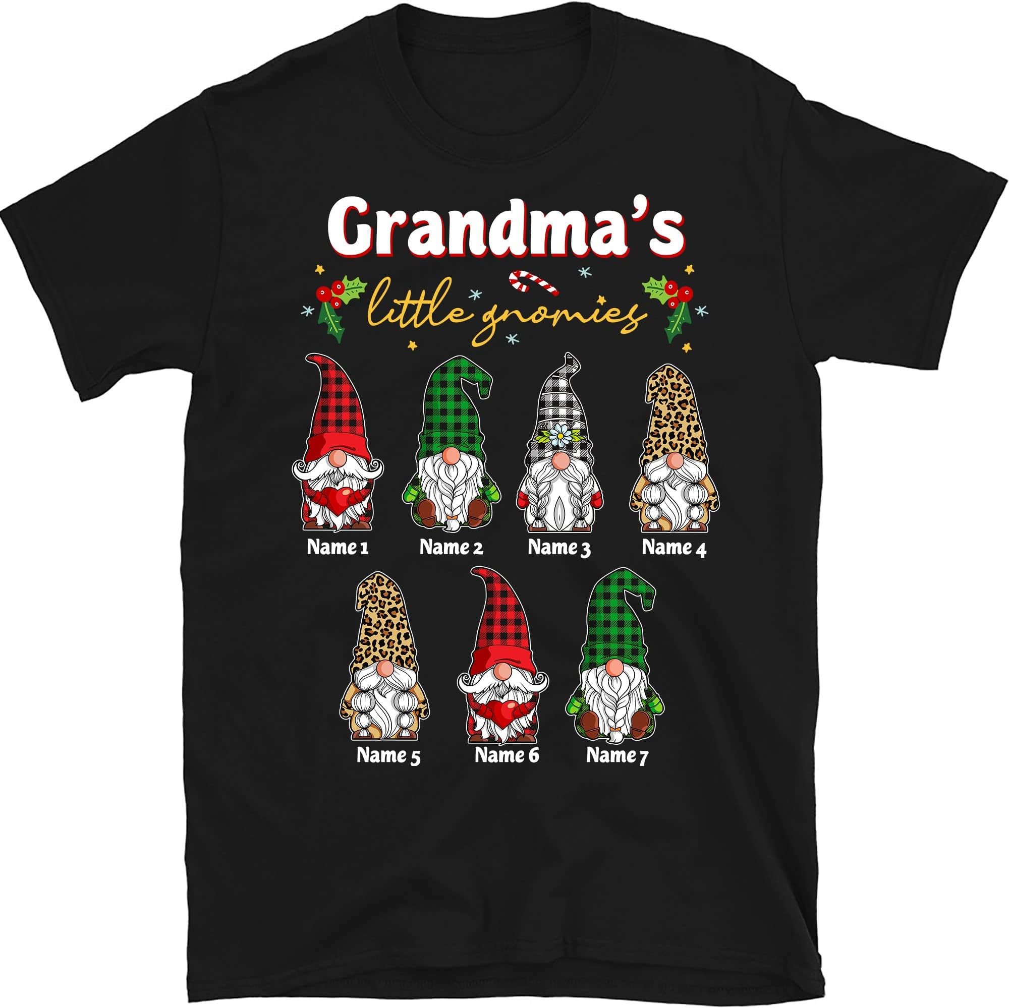 Personalized Grandma Christmas Gnome Shirt, Custom Grandma Shirt, Custom Grandma with Kids Name Christmas Nana Shirt, Grandma's Little Gnomies Multicolored