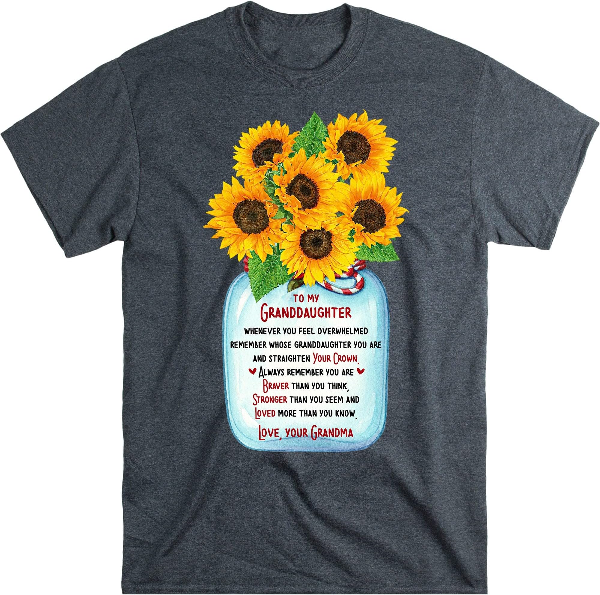 Personalized Grandchildren Grandma Shirt, Sunflowers Nana Shirt, Grandma Granddaughter Shirt, Gifts for Nana Gigi Shirts – Dark Heather/Medium