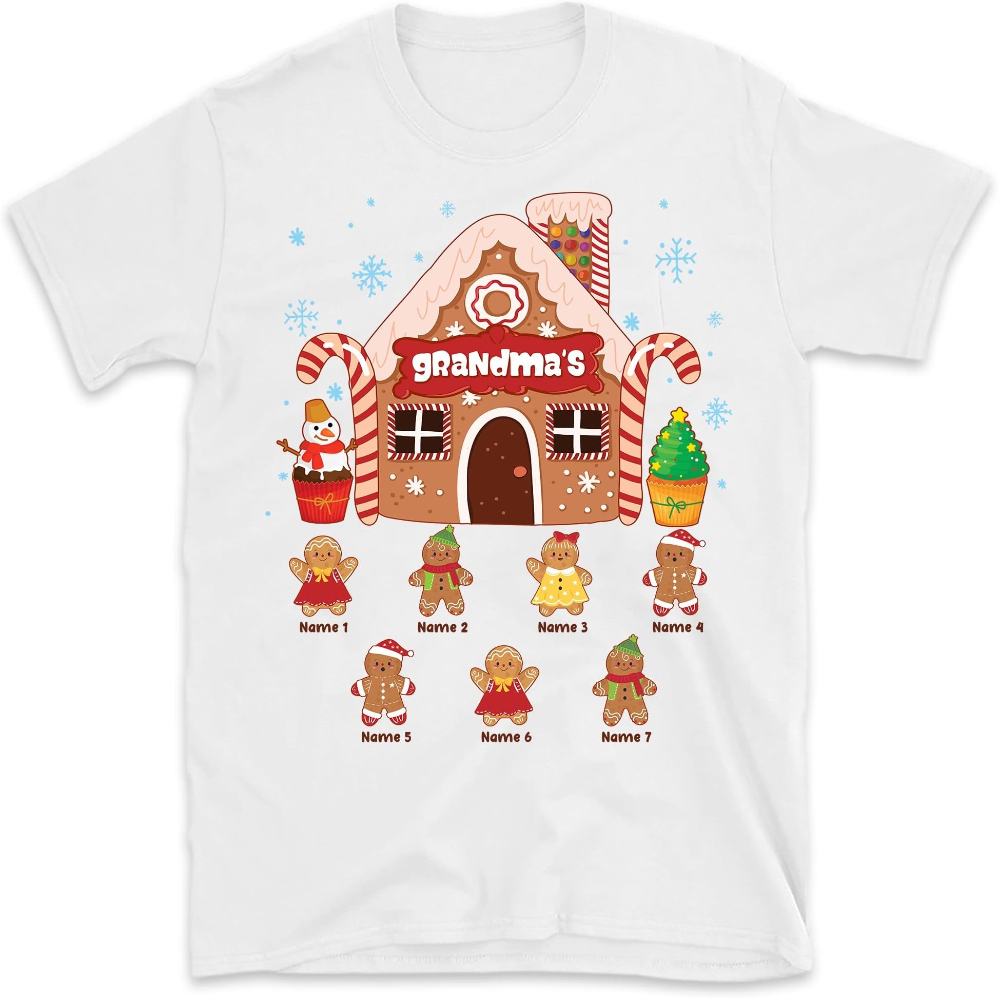 Grandma with Grandkids Name Christmas Personalized T Shirt, Grandma's Cookie Crew Christmas Shirt, Christmas Nana Shirt, Christmas Grandma Mom Shirt, for Grandma, Mom, Nana, Mimi Multicolored