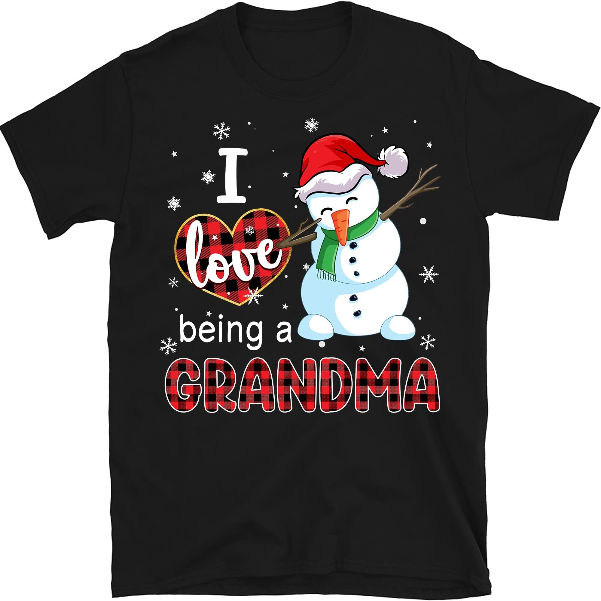 Personalized Dabbing Snowman Grandma Christmas T-Shirt, Christmas Nana Shirt, for Mimi Gigi Grandpa, Mom, Dad Multicolored