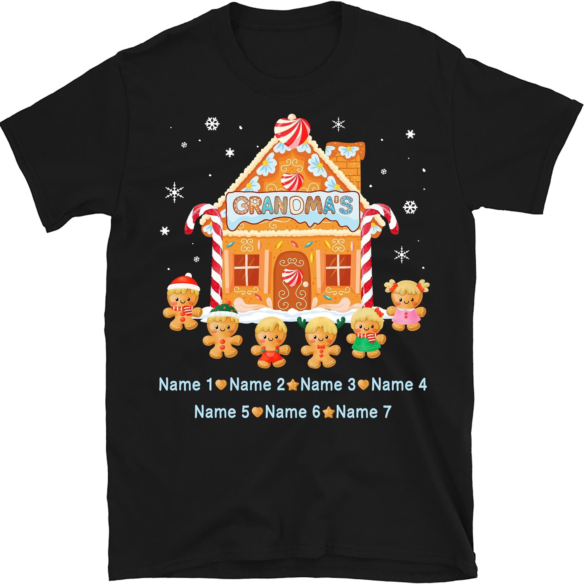 Grandma with Grandkids Name Christmas Personalized T Shirt, Grandma's Cookie Crew Christmas Cookies Shirt, Custom Grandma Shirt, Christmas Grandma Mom Dad Multicolored