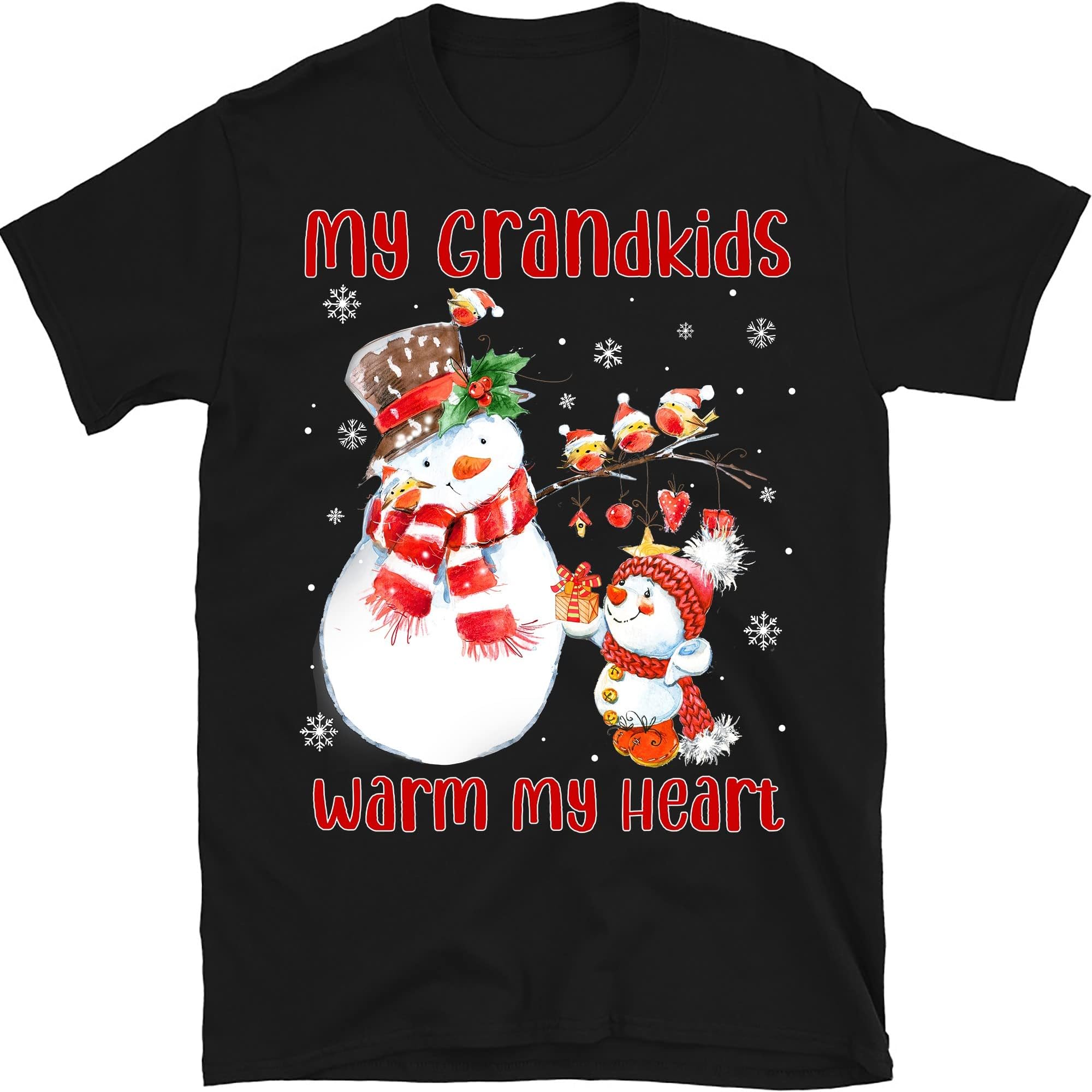 Christmas Snowman Grandma Shirt, Christmas Nana Gift, My Grandkids Warm My Heart – Black/X-Large