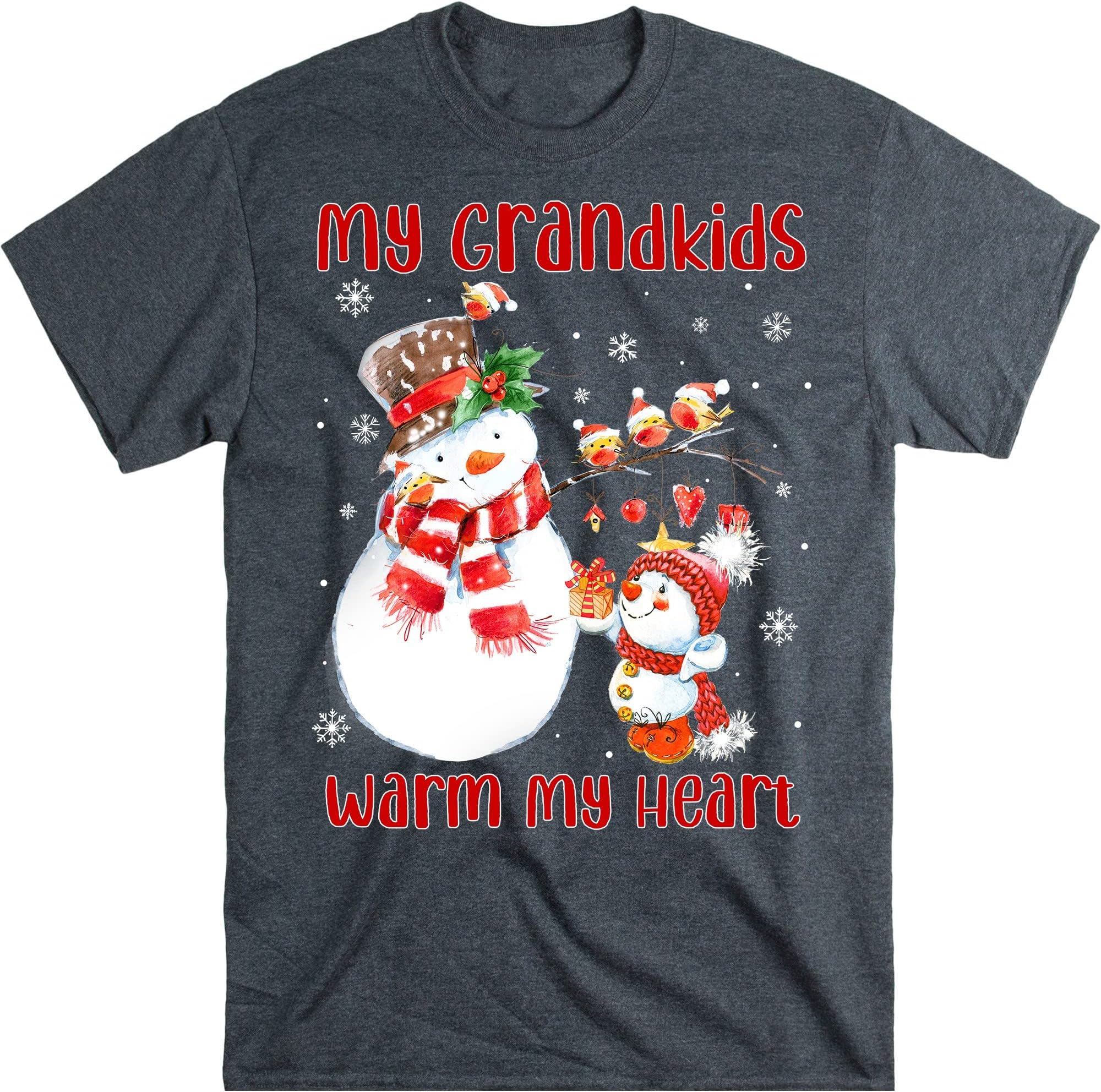 Christmas Snowman Grandma Shirt, Christmas Nana Gift, My Grandkids Warm My Heart – Dark Heather/4X-Large