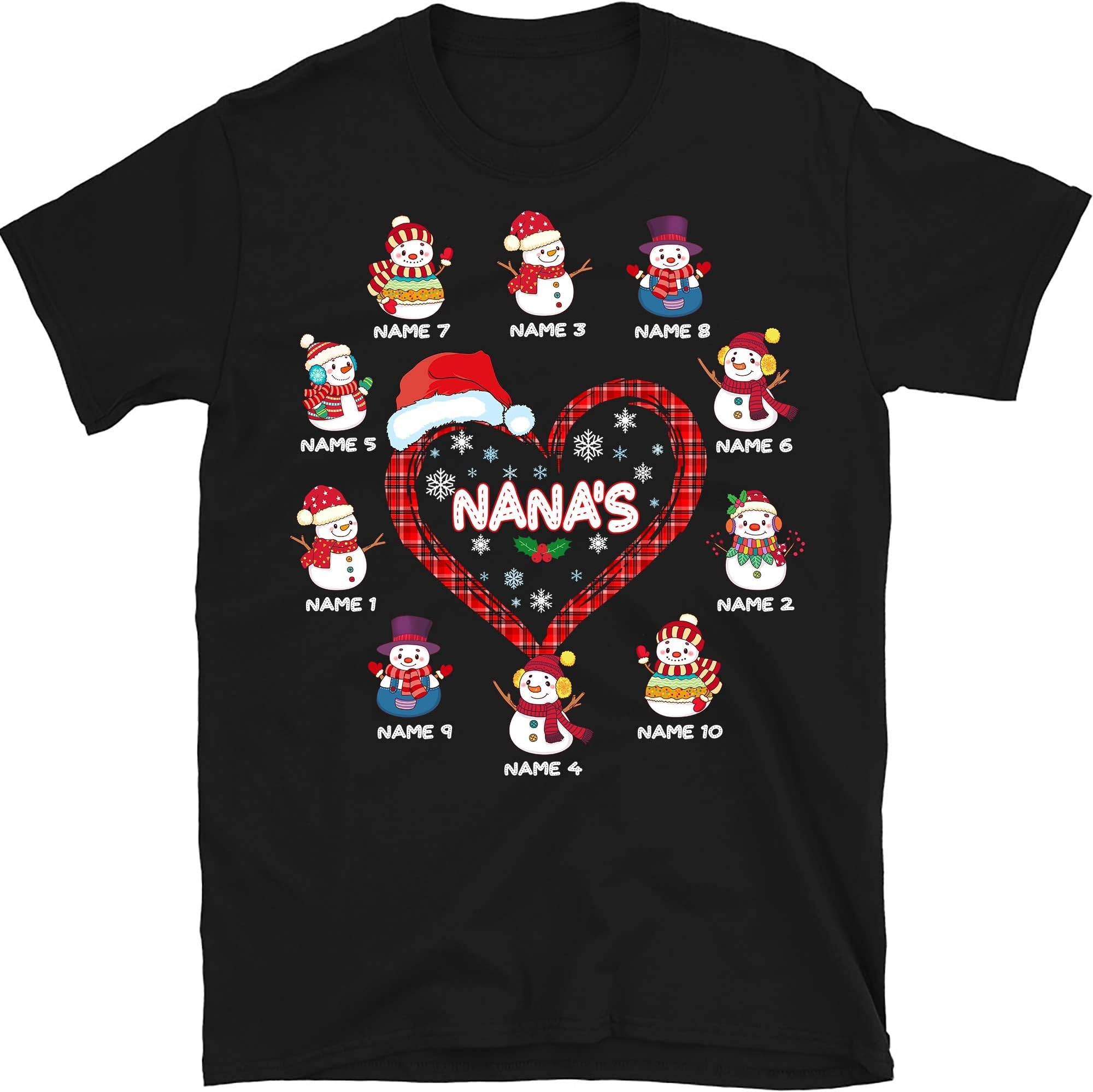 Personalized Nana Snowflakes Shirt, Custom Grandkids Names Grandma T Shirt, Nana's Snowmen for Grandpa, Mom, Dad