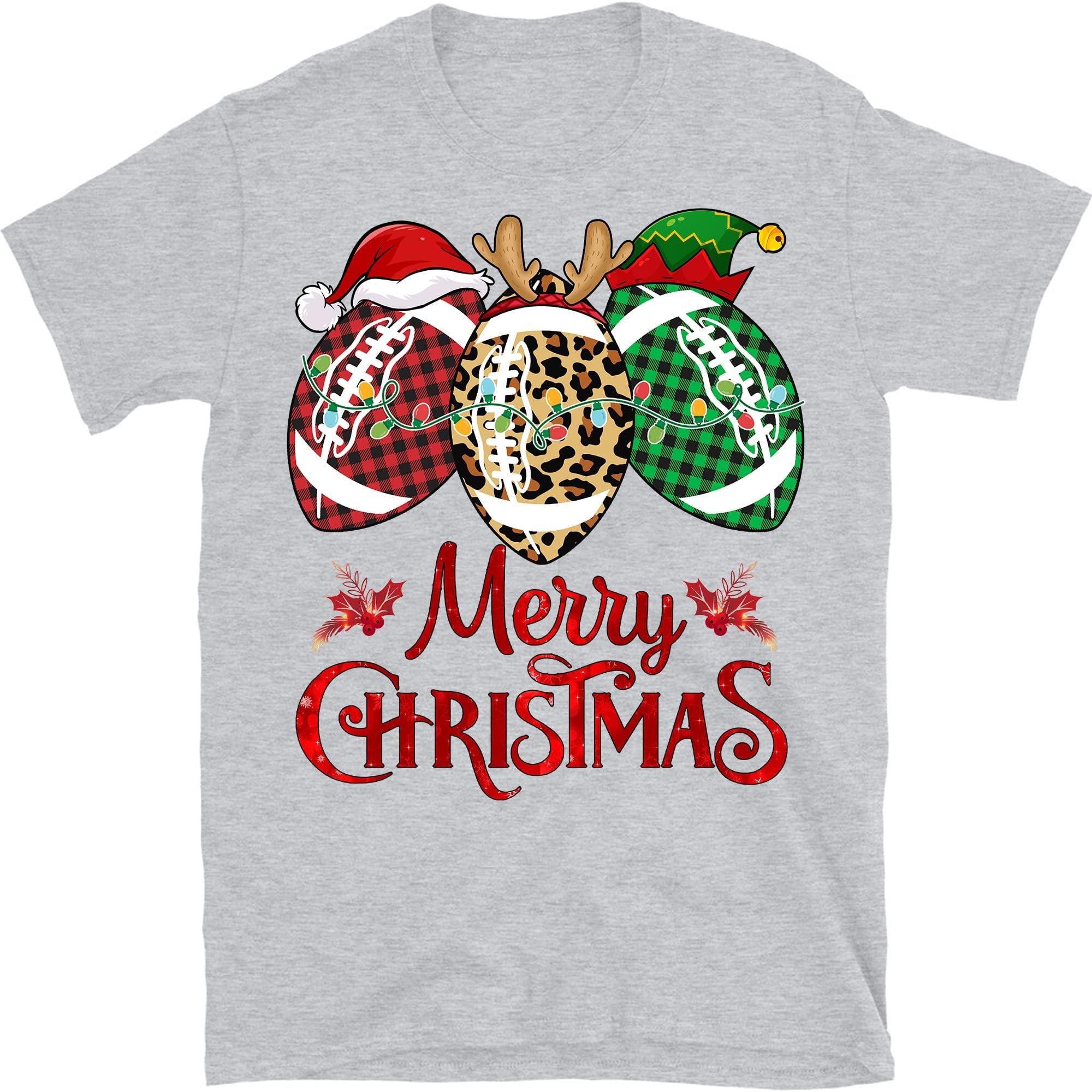 Christmas Football Ball Santa Hat Funny Sport Xmas Boys Men T-Shirt – Sport Grey/4X-Large