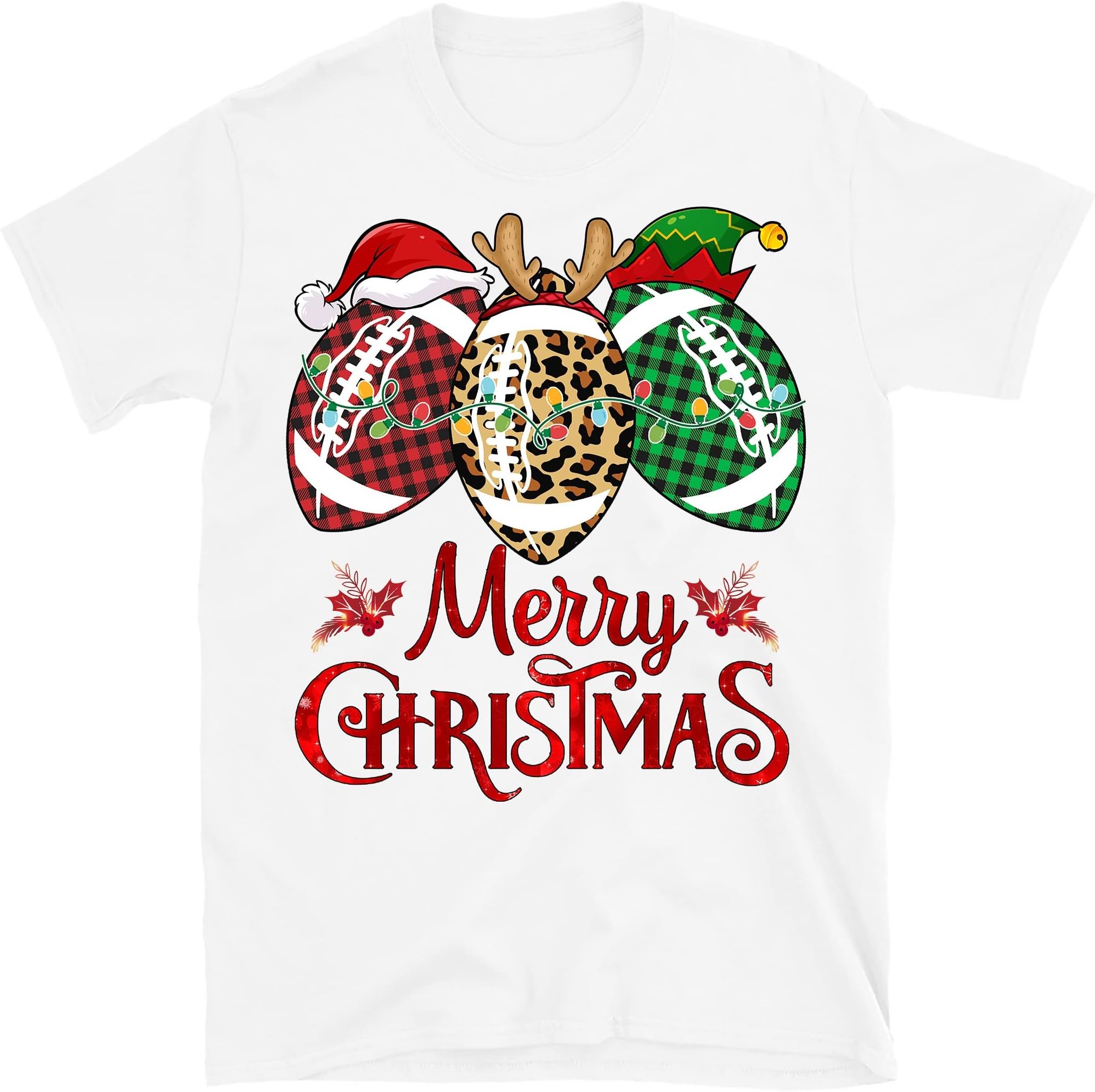 Christmas Football Ball Santa Hat Funny Sport Xmas Boys Men T-Shirt – White/X-Large