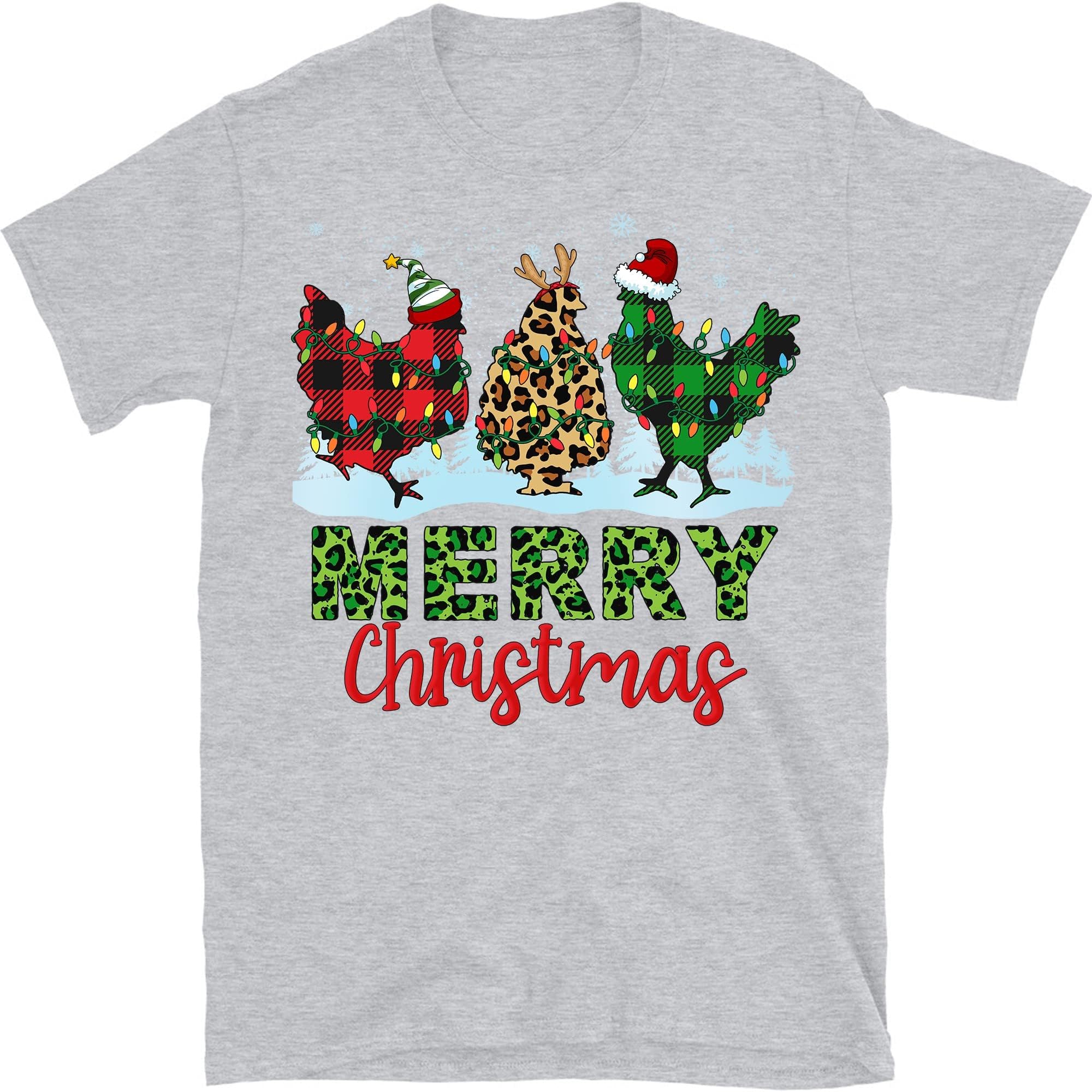 Funny Chickens Christmas Xmas T-Shirt, Funny Chicken Lovers Lights Pajama T-Shirt – Sport Grey/Medium