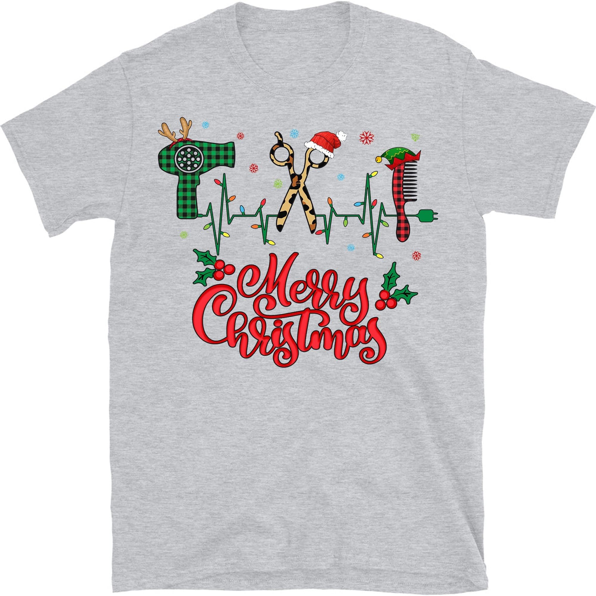 Merry Christmas Hairstylist Funny Tool Hairdresser Barber T-Shirt – Sport Grey/XX-Large