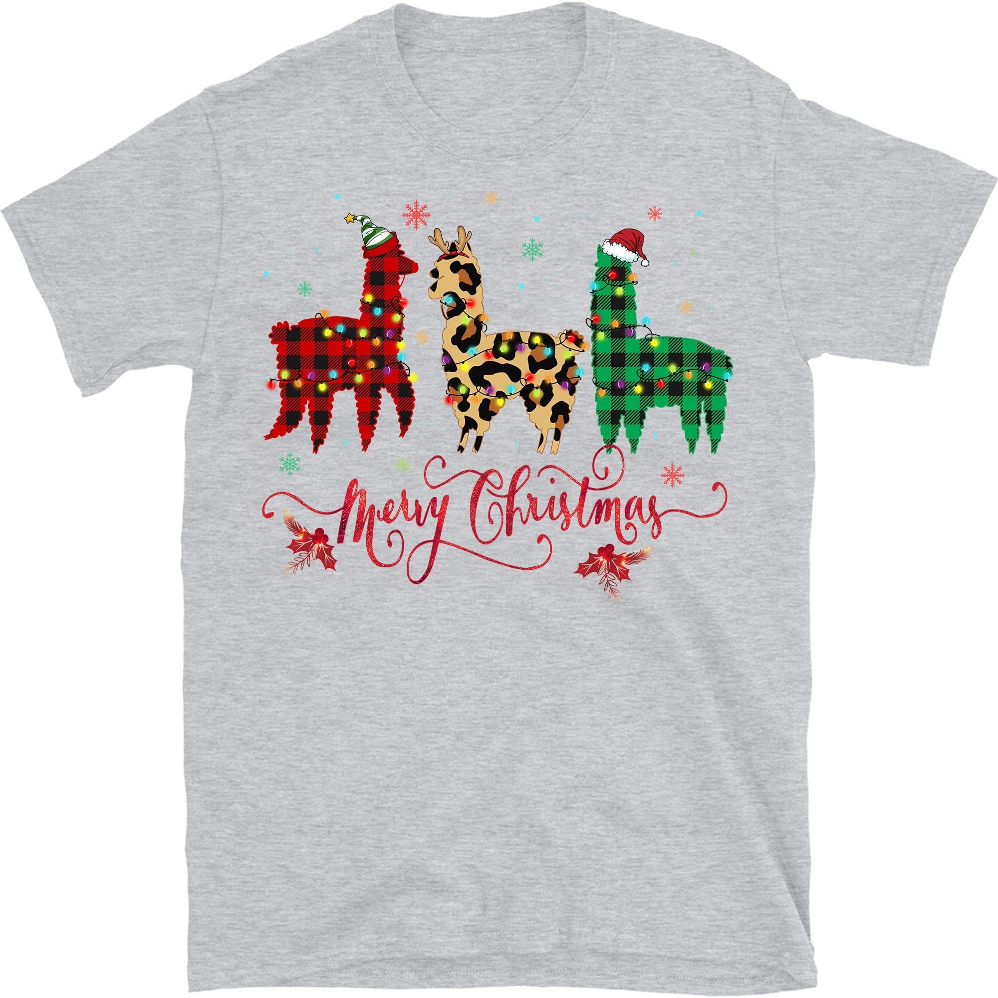 Funny Llamas Christmas Xmas T-Shirt, Funny Llama Lovers Lights Pajama T-Shirt – Sport Grey/3X-Large