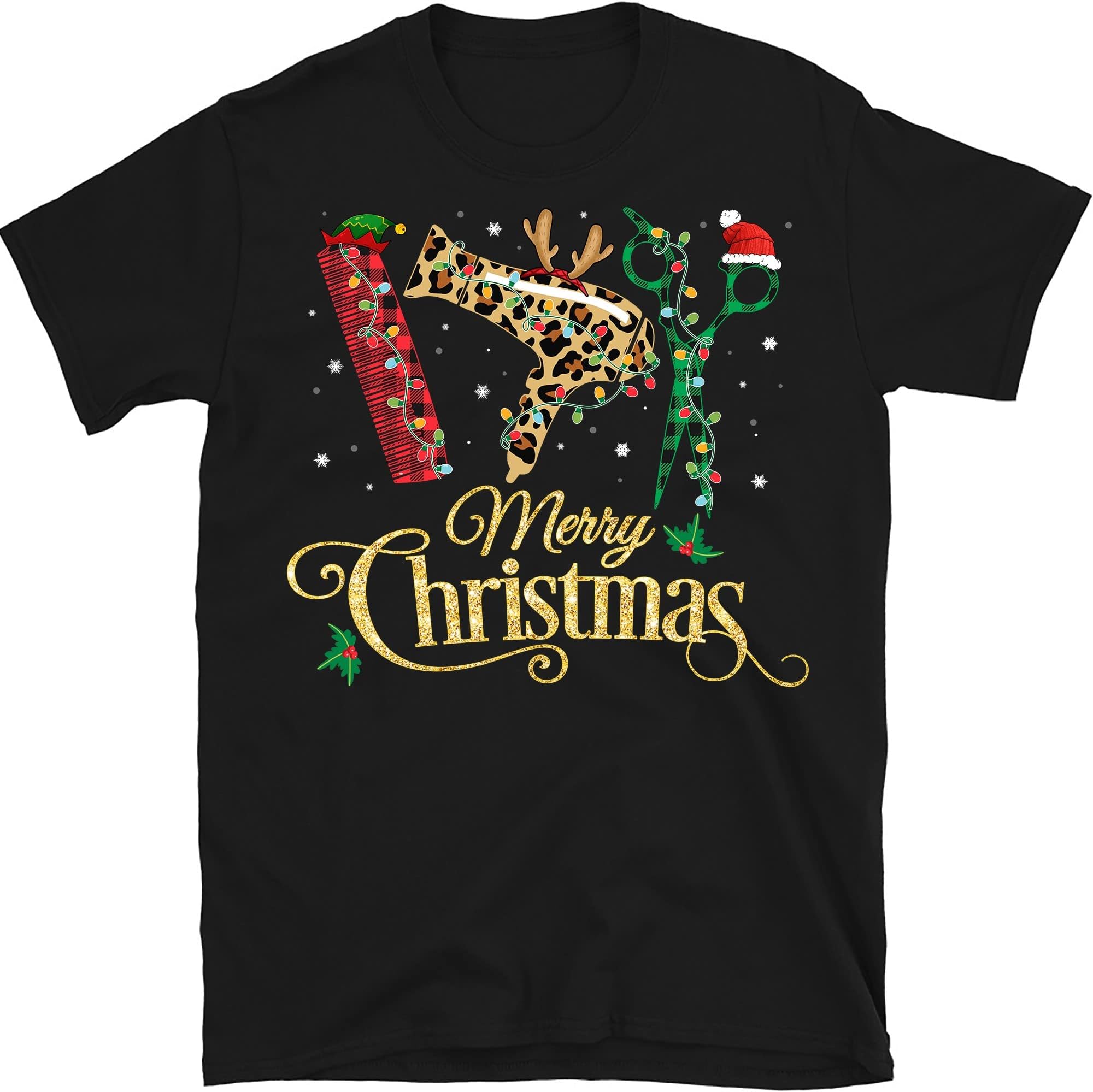 Merry Christmas Hairstylist Funny Tool Hairdresser Barber T-Shirts – Black/4X-Large
