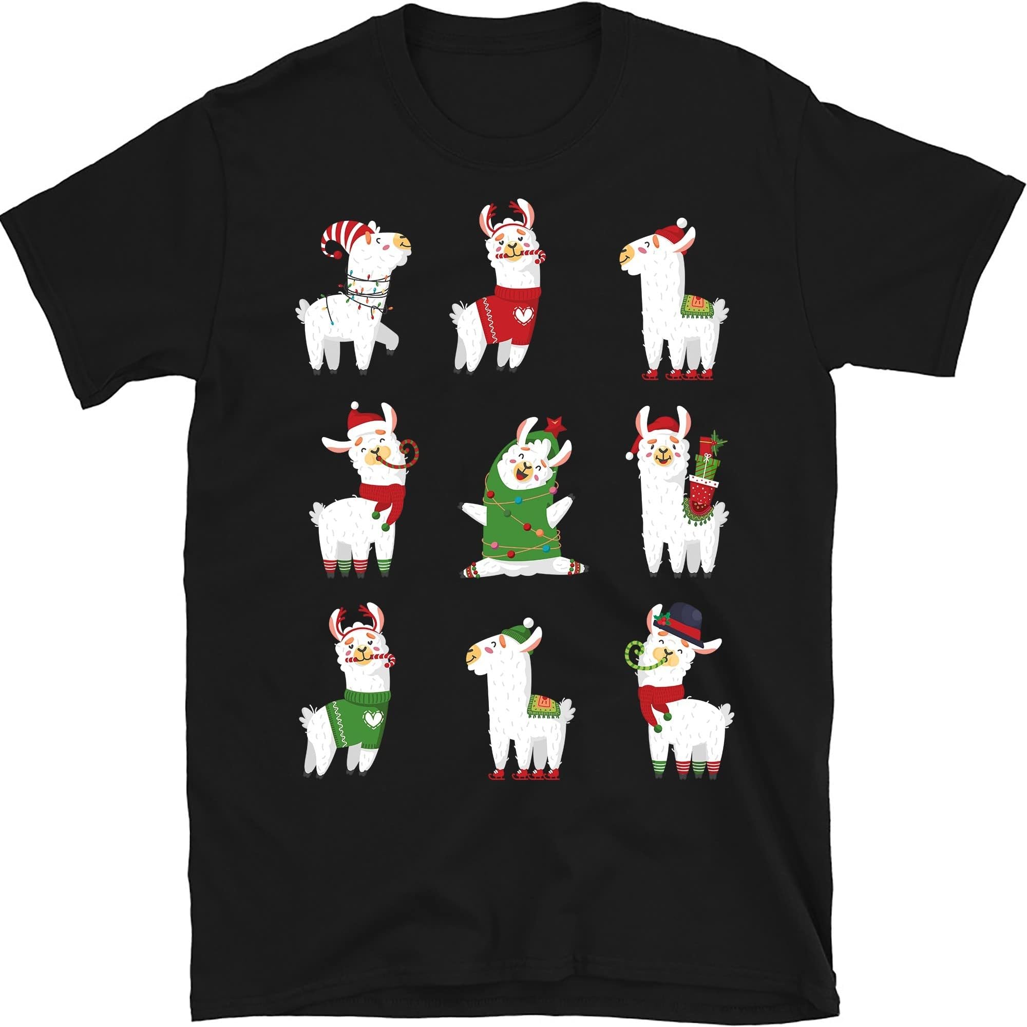 Merry Llamamas T Shirt Christmas for Llama Lovers, Llamas Christmas Tree Lights Funny Llamas Xmas Gift T-Shirt – Black/4X-Large