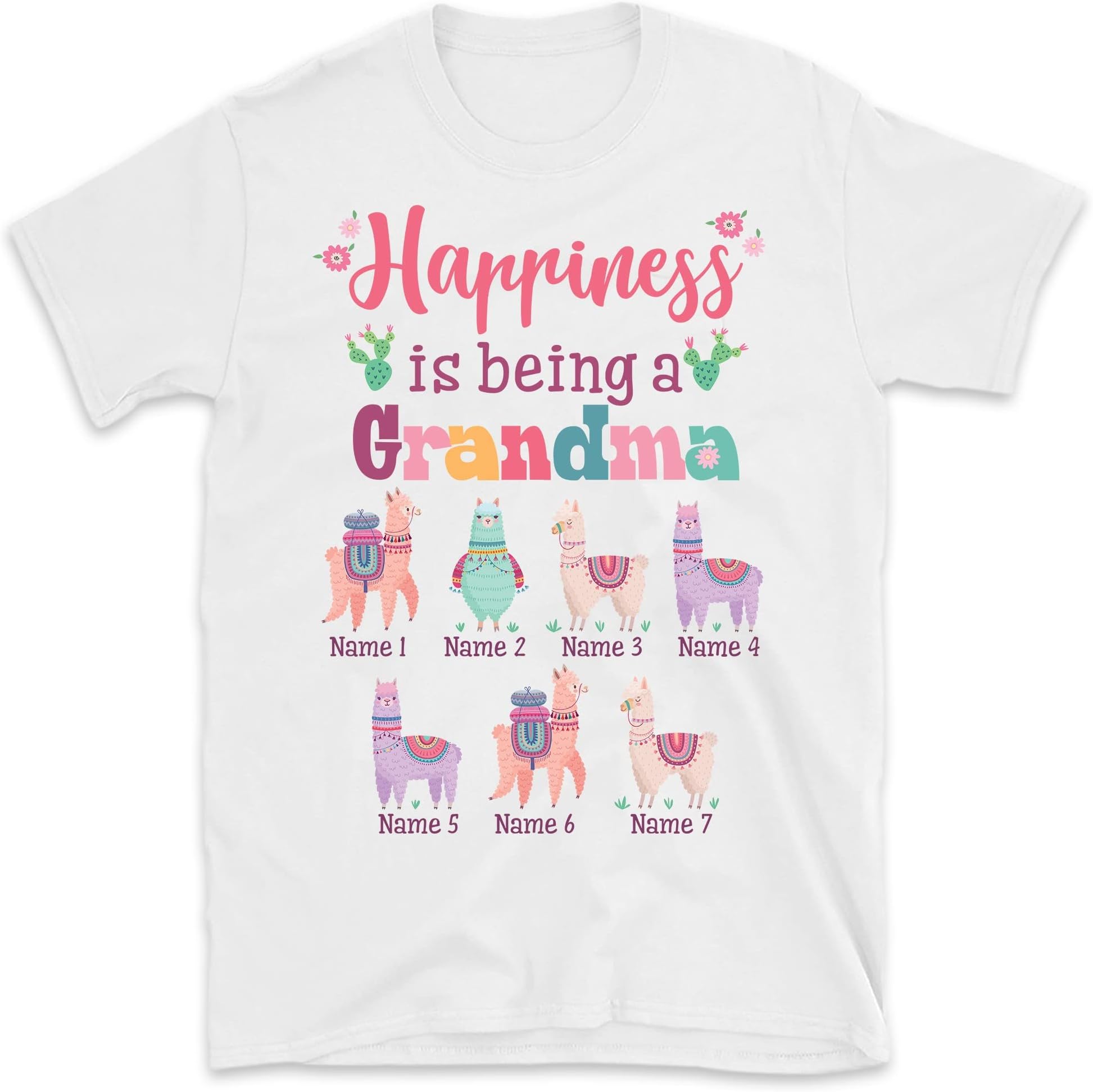 Personalized Grandma Llama Cactus T-Shirt, Llama Lovers Gift, Cactus Lover Shirt, Gift for Grandma Nana Mimi Mom, Grandma Shirt with Kids Names