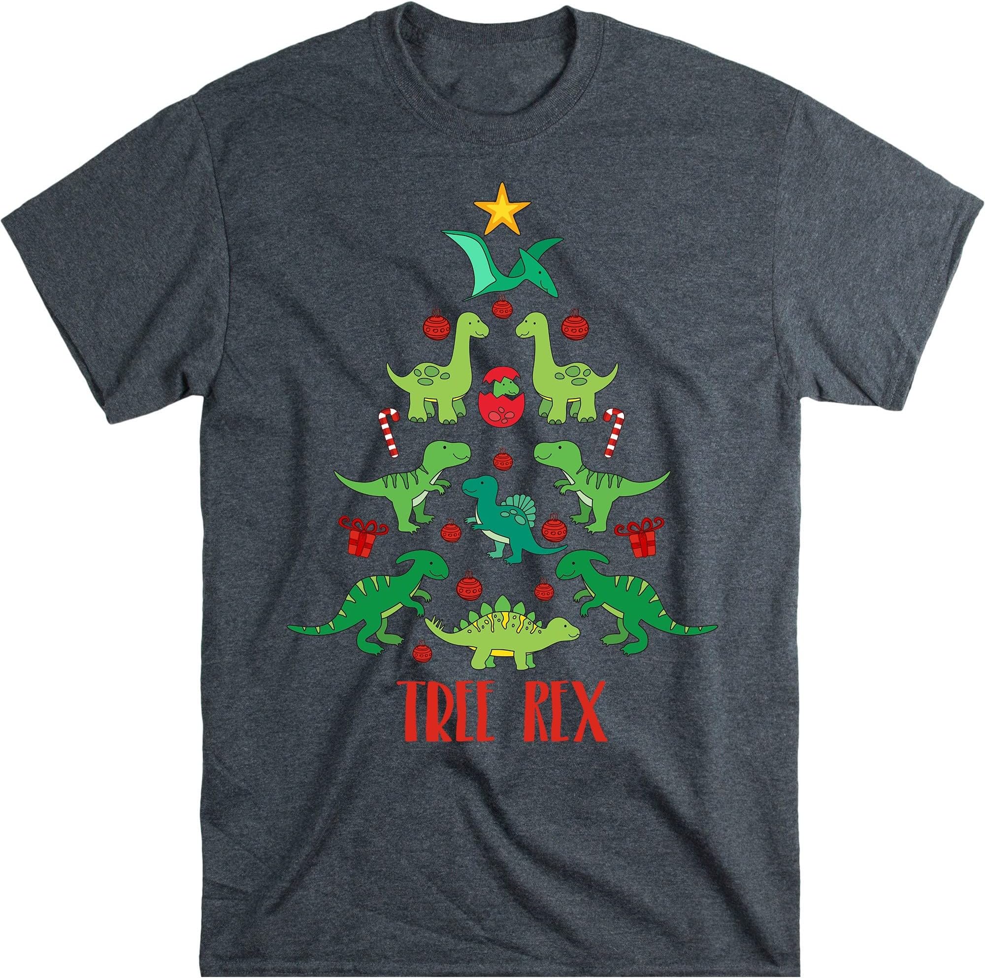 Tree Rex Christmas Tee, Christmas Tree Shirt, Christmas Shirt Adults, Dinosaur Christmas Shirt – Dark Heather/3X-Large