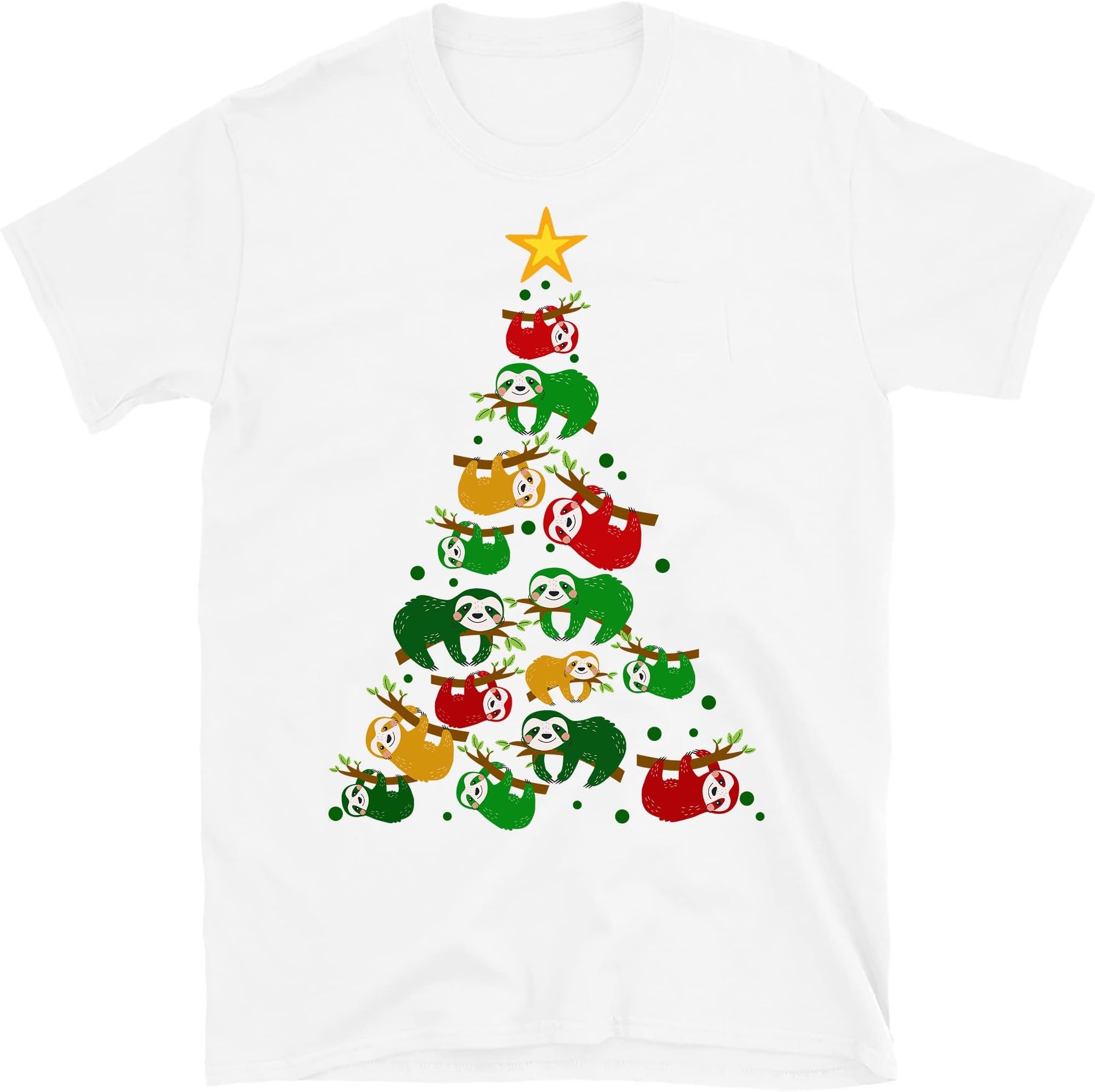 Merry Slothmas T Shirt Christmas Pajama for Sloth Lovers, Sloths Christmas Tree Lights Funny Sloths Xmas Gift T-Shirt – White/X-Large