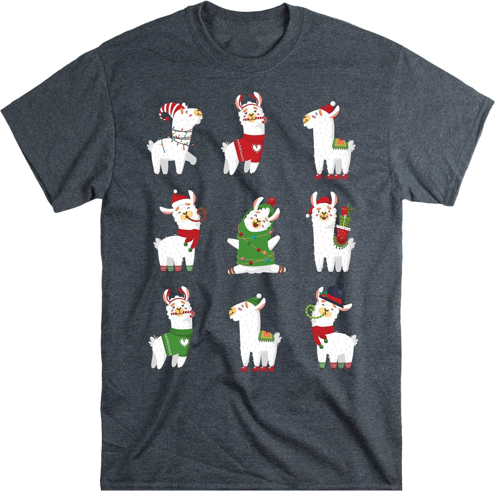 Merry Llamamas T Shirt Christmas for Llama Lovers, Llamas Christmas Tree Lights Funny Llamas Xmas Gift T-Shirt – Dark Heather/4X-Large