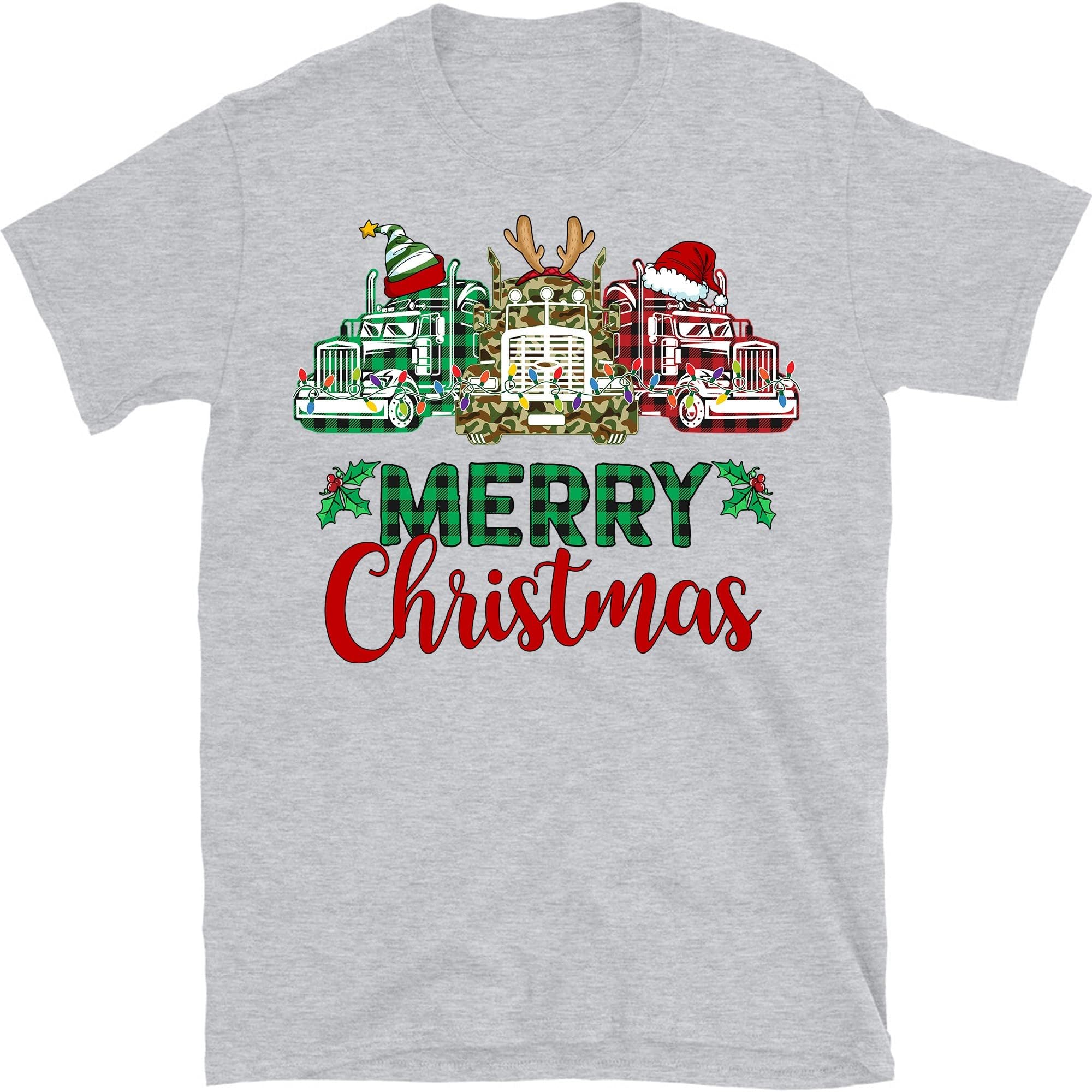 Merry Christmas Trucker Funny Truck Driver T-Shirt, Driving Lovers Shirt – Sport Grey/4X-Large