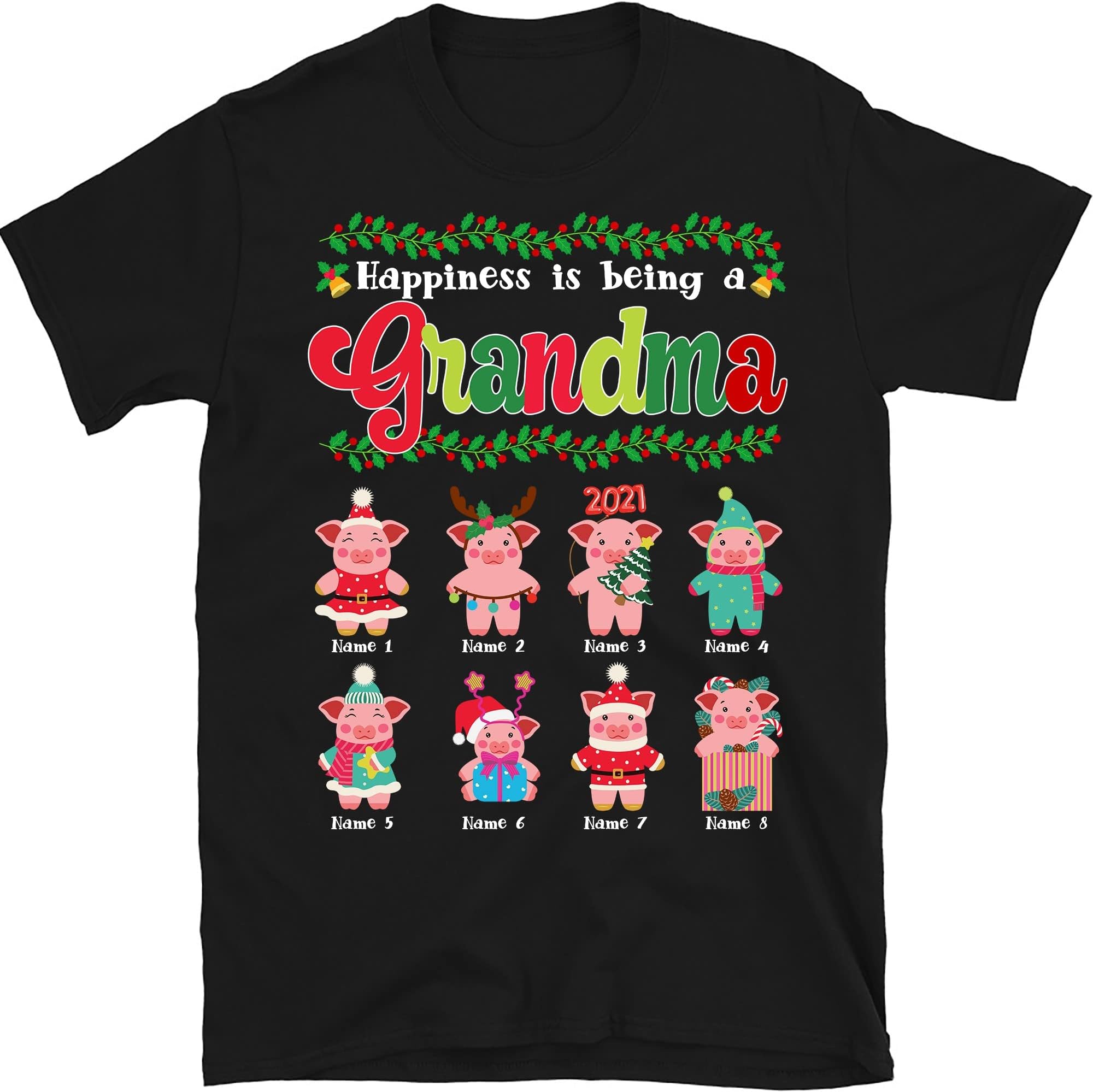 Personalized Grandma Pig Christmas T-Shirt, Pig Lovers Gift, Christmas Lover Shirt, Gift for Grandma Nana Mimi Mom, Grandma Shirt with Kids Names