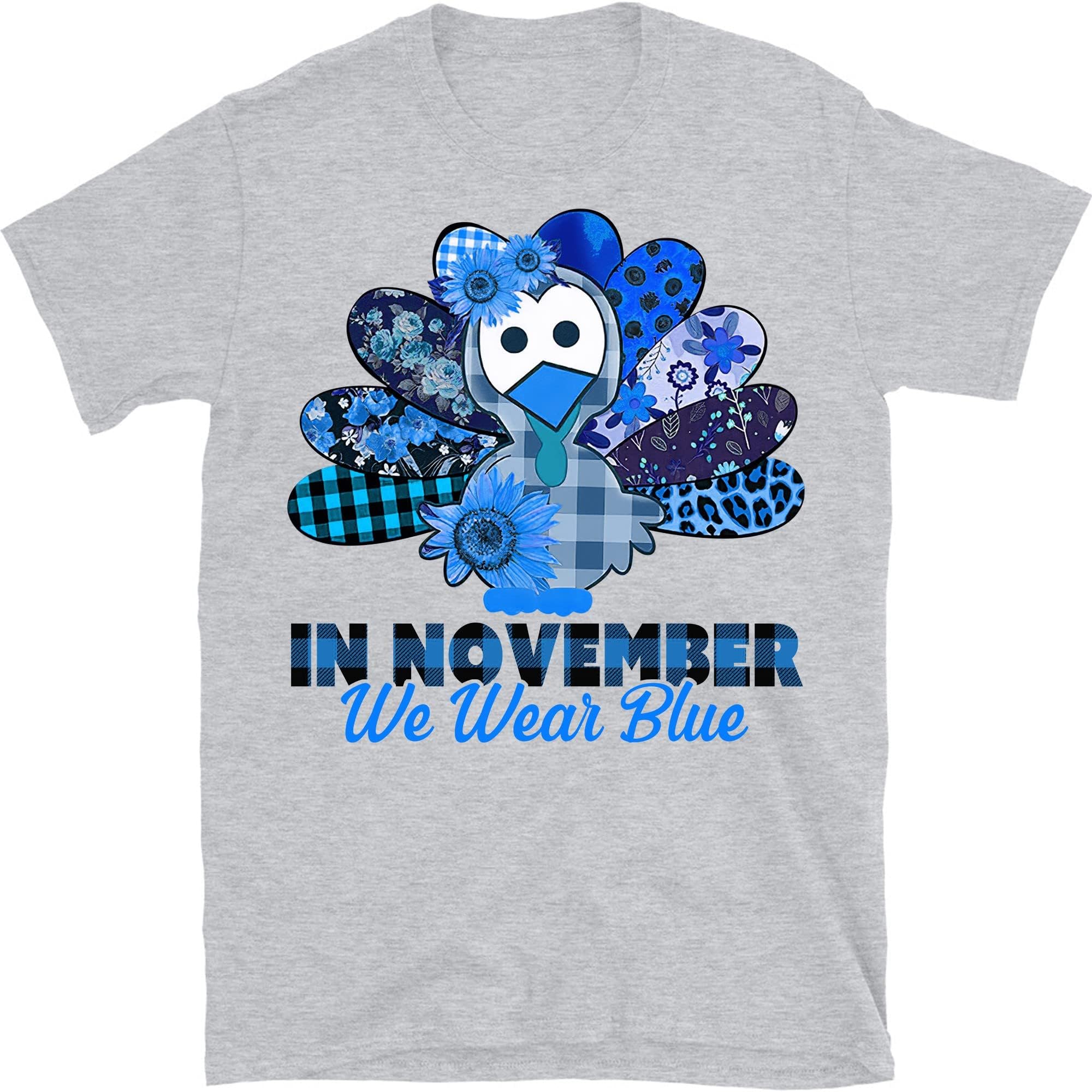 in November We Wear Blue Diabetes Awareness T-Shirt, Diabetes Support T-Shirt, Thanksgiving Turkey Shirt – Sport Grey/Large