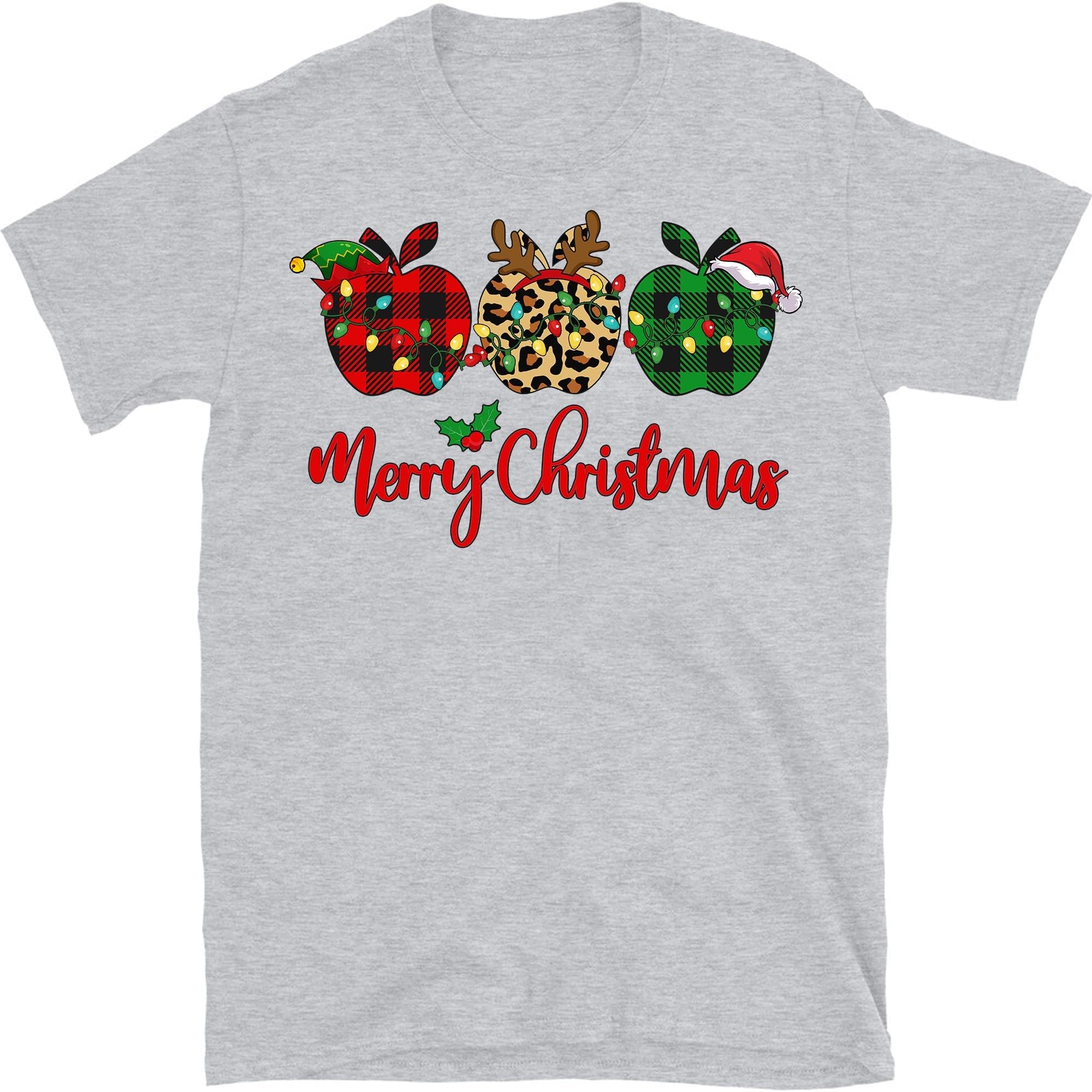 Merry Christmas Teacher Plaid Leopard Apples T-Shirt Funny Costume 2021 for Teachers T-Shirt – Sport Grey/XX-Large