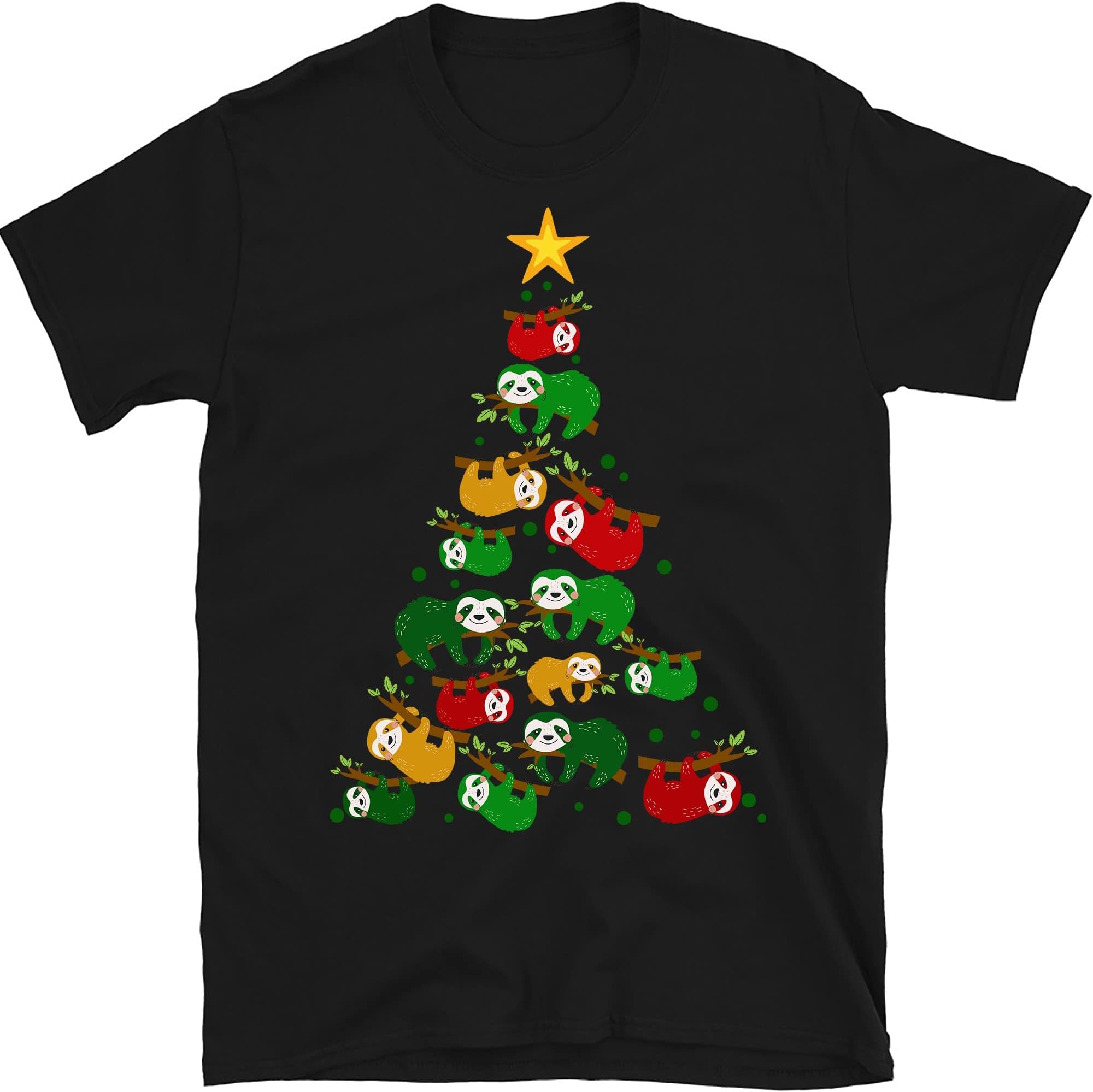 Merry Slothmas T Shirt Christmas Pajama for Sloth Lovers, Sloths Christmas Tree Lights Funny Sloths Xmas Gift T-Shirt – Black/4X-Large