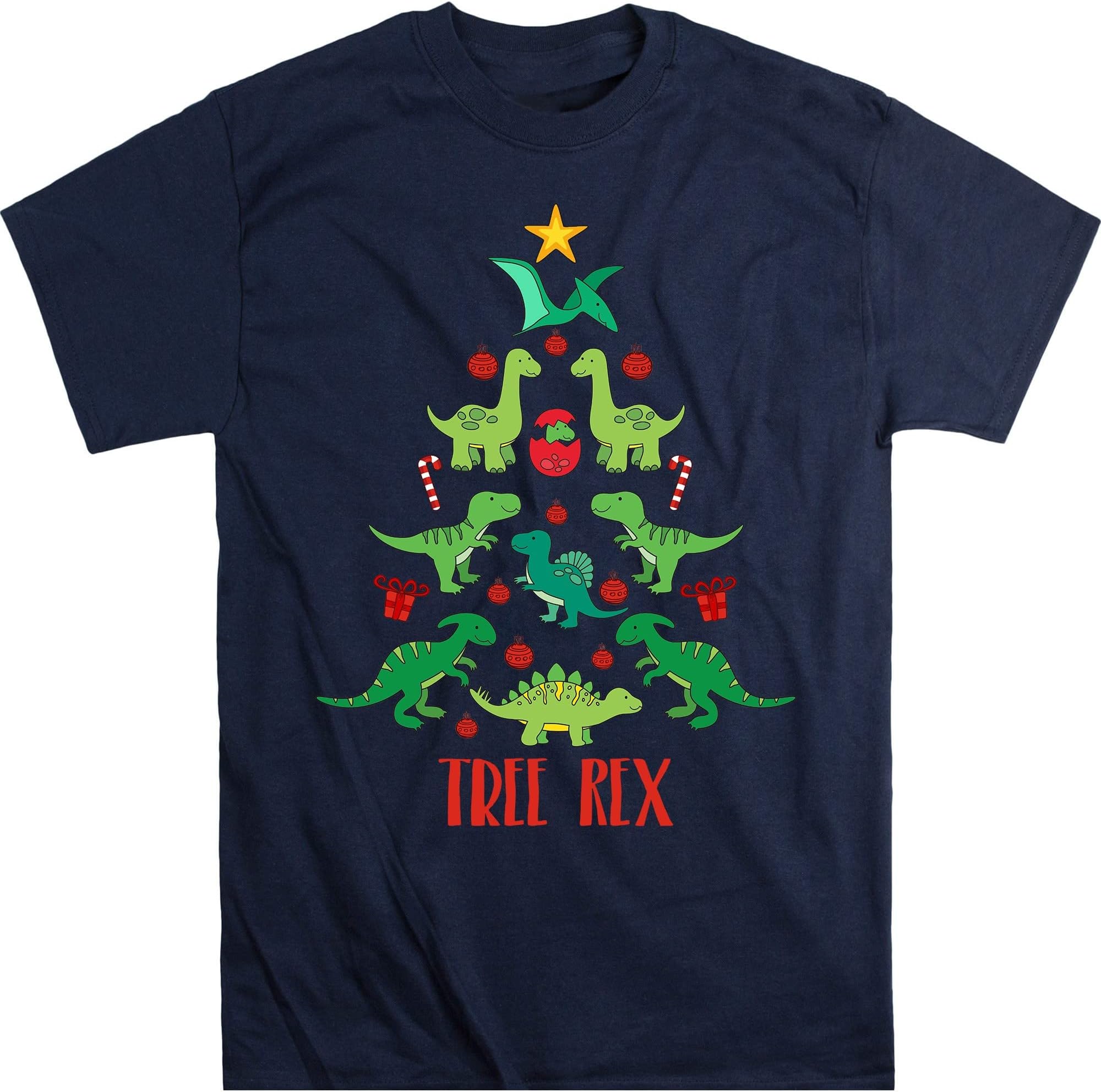 Tree Rex Christmas Tee, Christmas Tree Shirt, Christmas Shirt Adults, Dinosaur Christmas Shirt – Navy/XX-Large