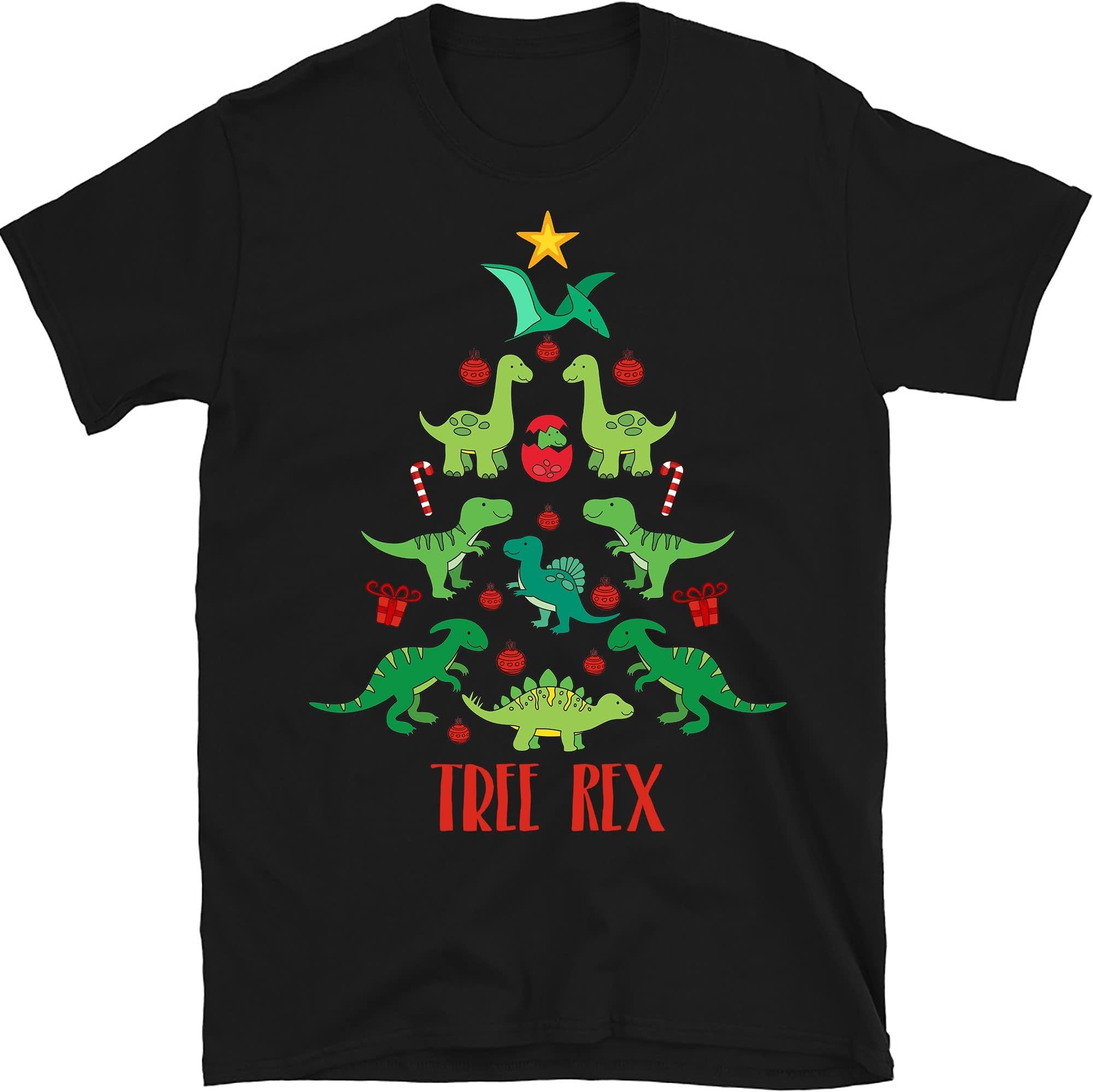 Tree Rex Christmas Tee, Christmas Tree Shirt, Christmas Shirt Adults, Dinosaur Christmas Shirt – Black/Large
