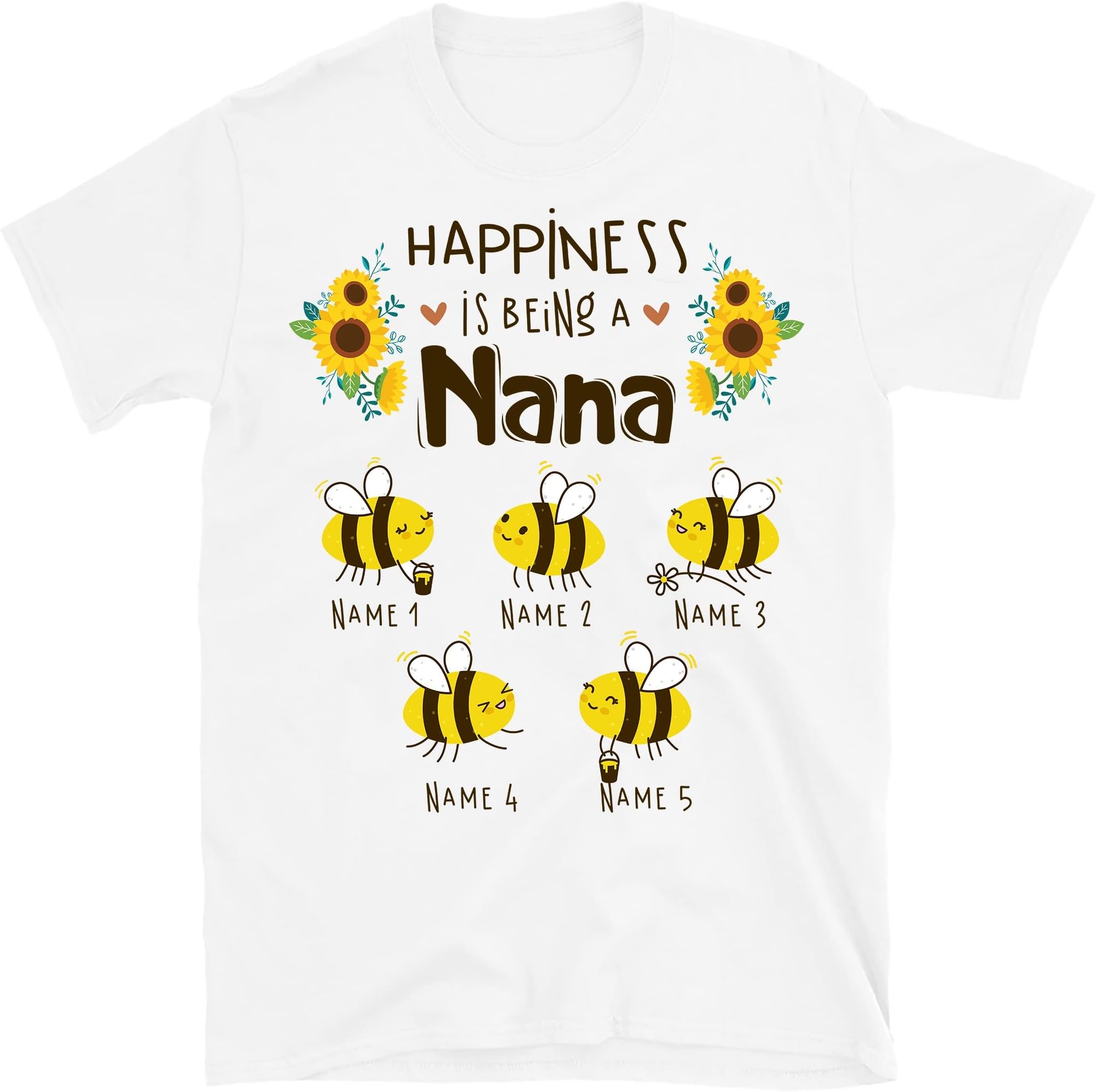 Personalized Grandma Bee Sunflowers T-Shirt, Bee Lovers Gift, Sunflowers Lover Shirt, Gift for Grandma Nana