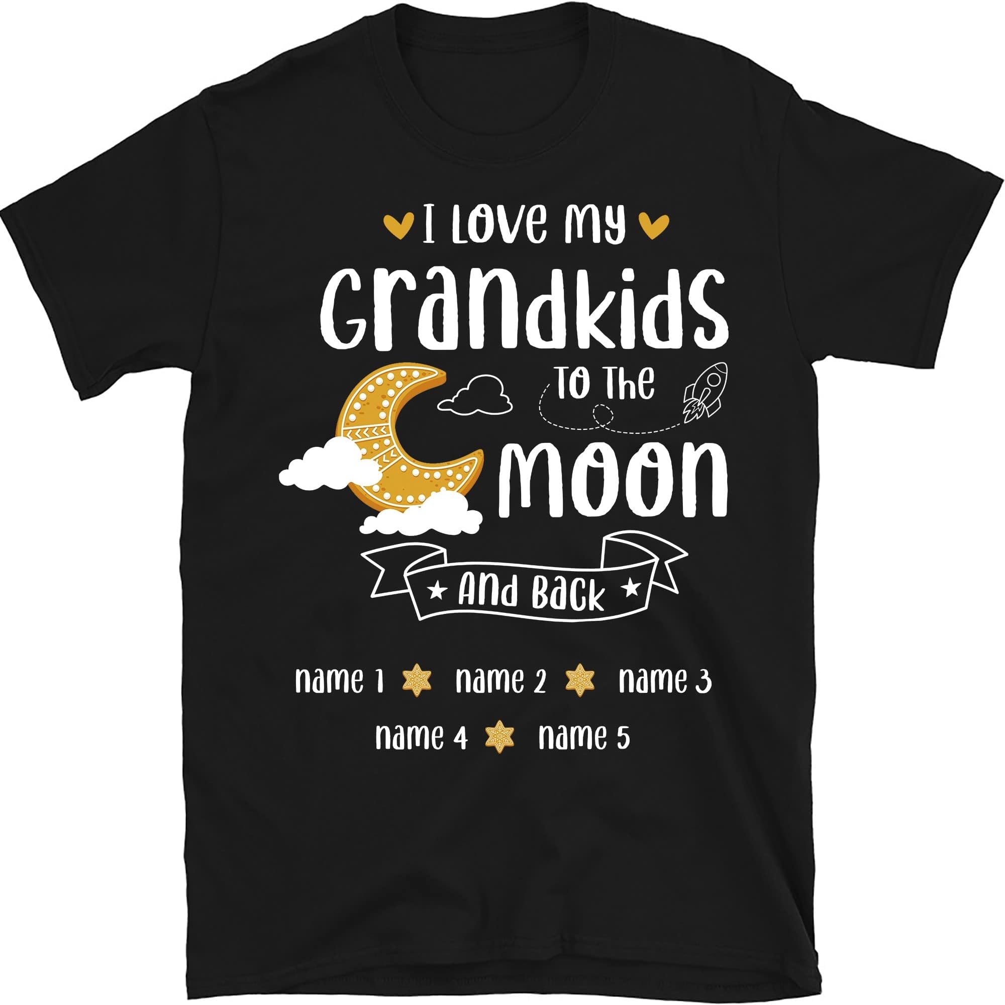 Personalized Grandma Christmas Shirt, I Love My Grandkids to The Moon and Back, Custom Nana Christmas Shirt, for Grandpa, Mom, Dad, Merry Christmas, Grandkids Names Shirt Multicolored