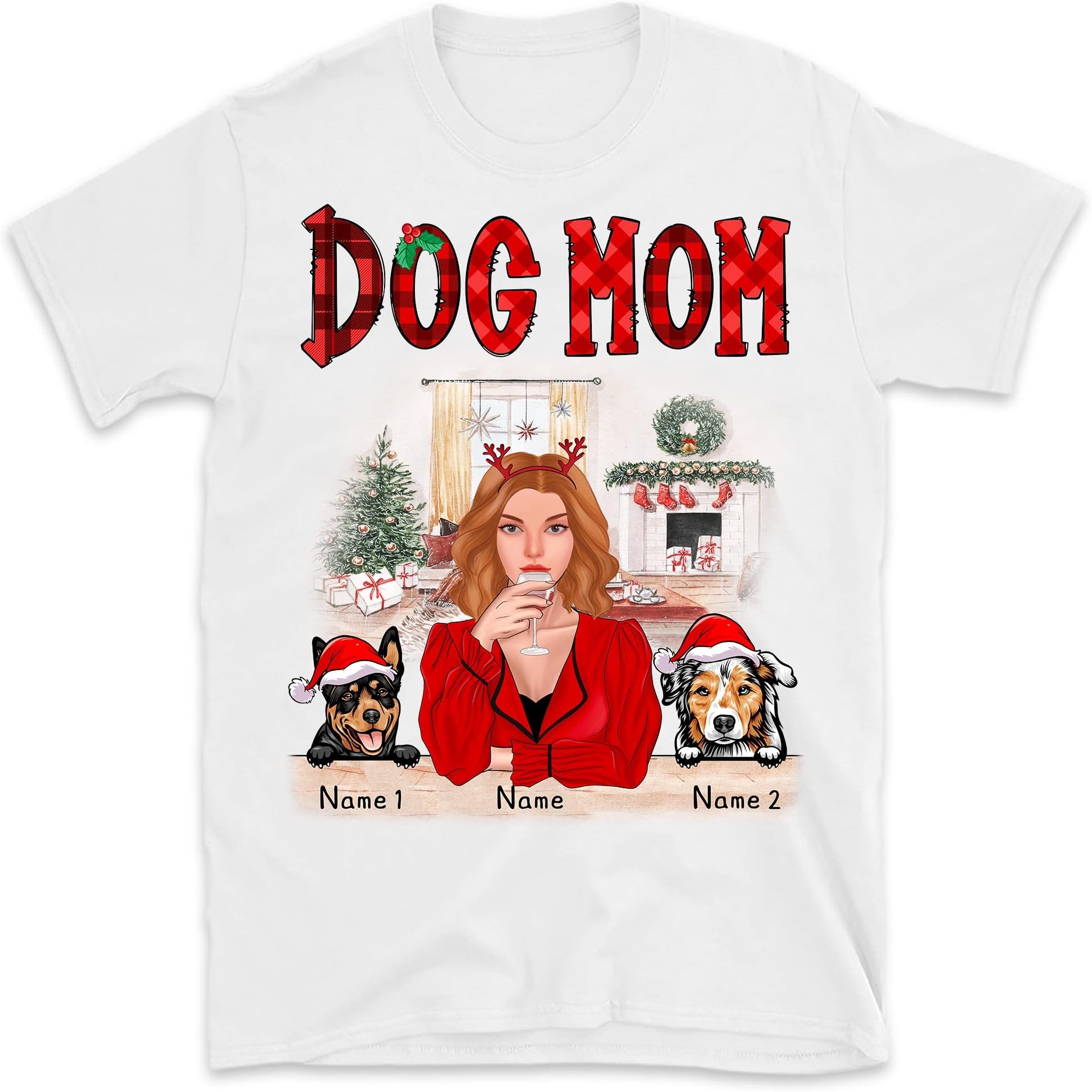 Personalized Christmas Dog Mom Shirt, Dog Lovers Shirt, Custom Dog Christmas Shirt, Just a Girl Who Loves Dogs Shirt, Gift for Dog Girl Multicolored