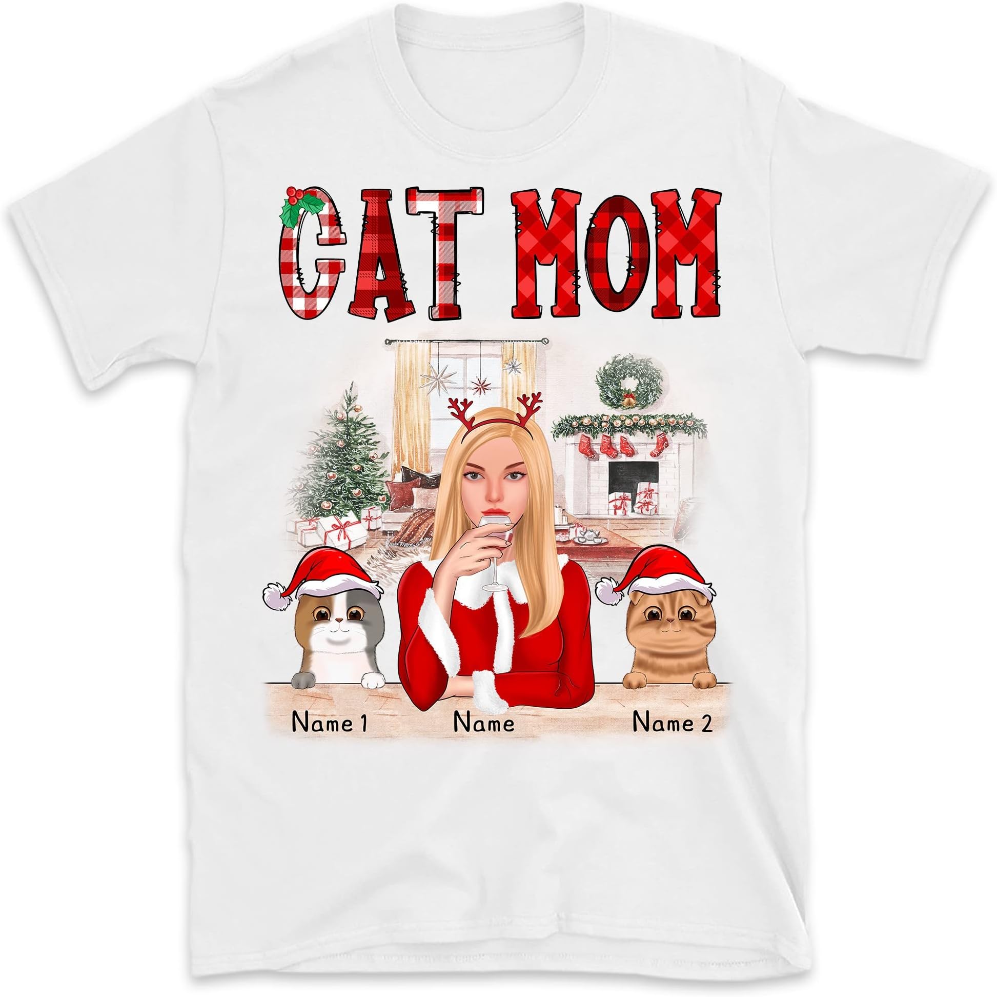 Personalized Christmas Cat Mom Shirt, Cat Lovers Shirt, Custom Cat Christmas Shirt, Just a Girl Who Loves Cats Shirt, Gift for Cat Girl Multicolored