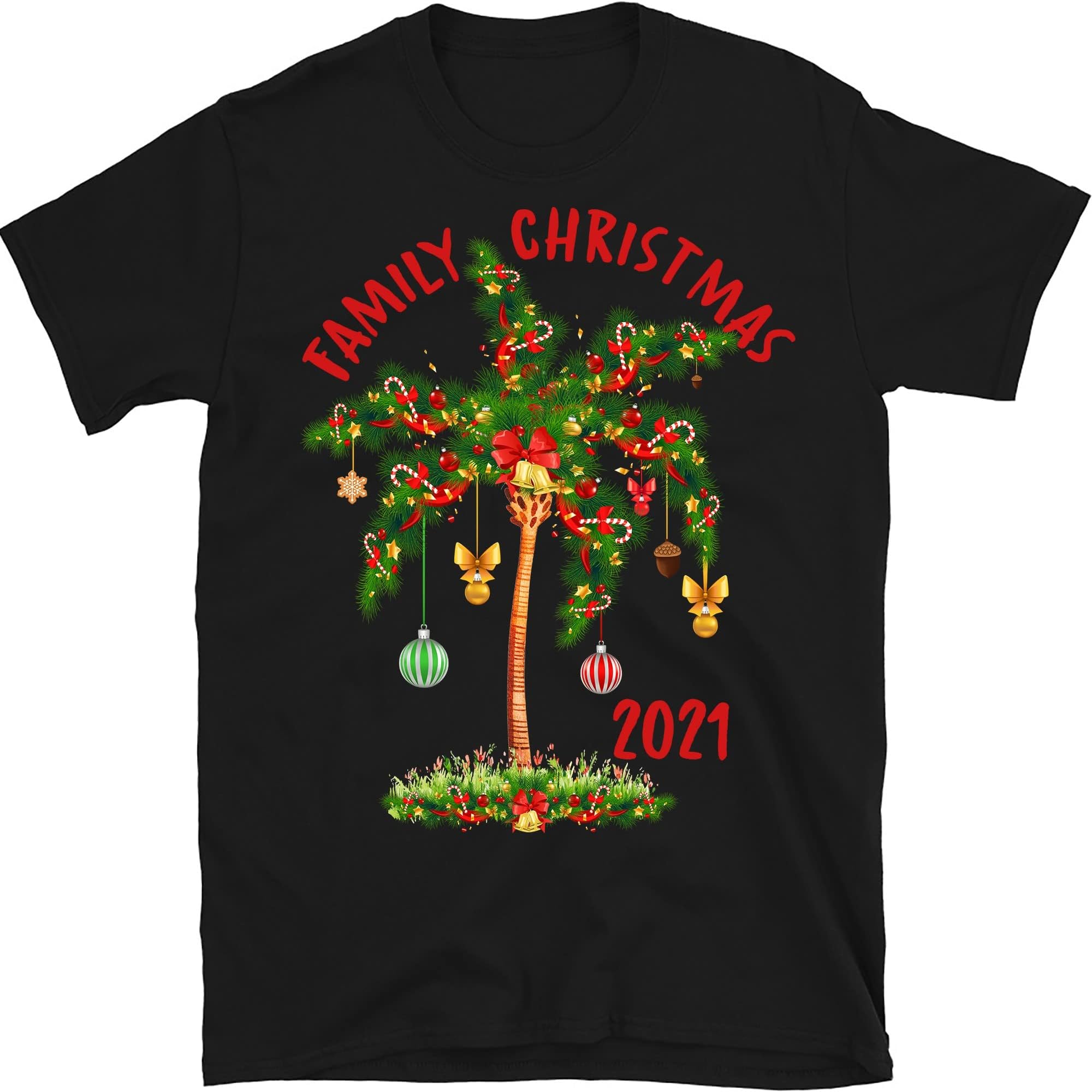 Merry Christmas 2021, Christmas Tree Shirt, Christmas Palm Tree, Family Christmas Tees, Xmas Matching Shirt – Black/Small