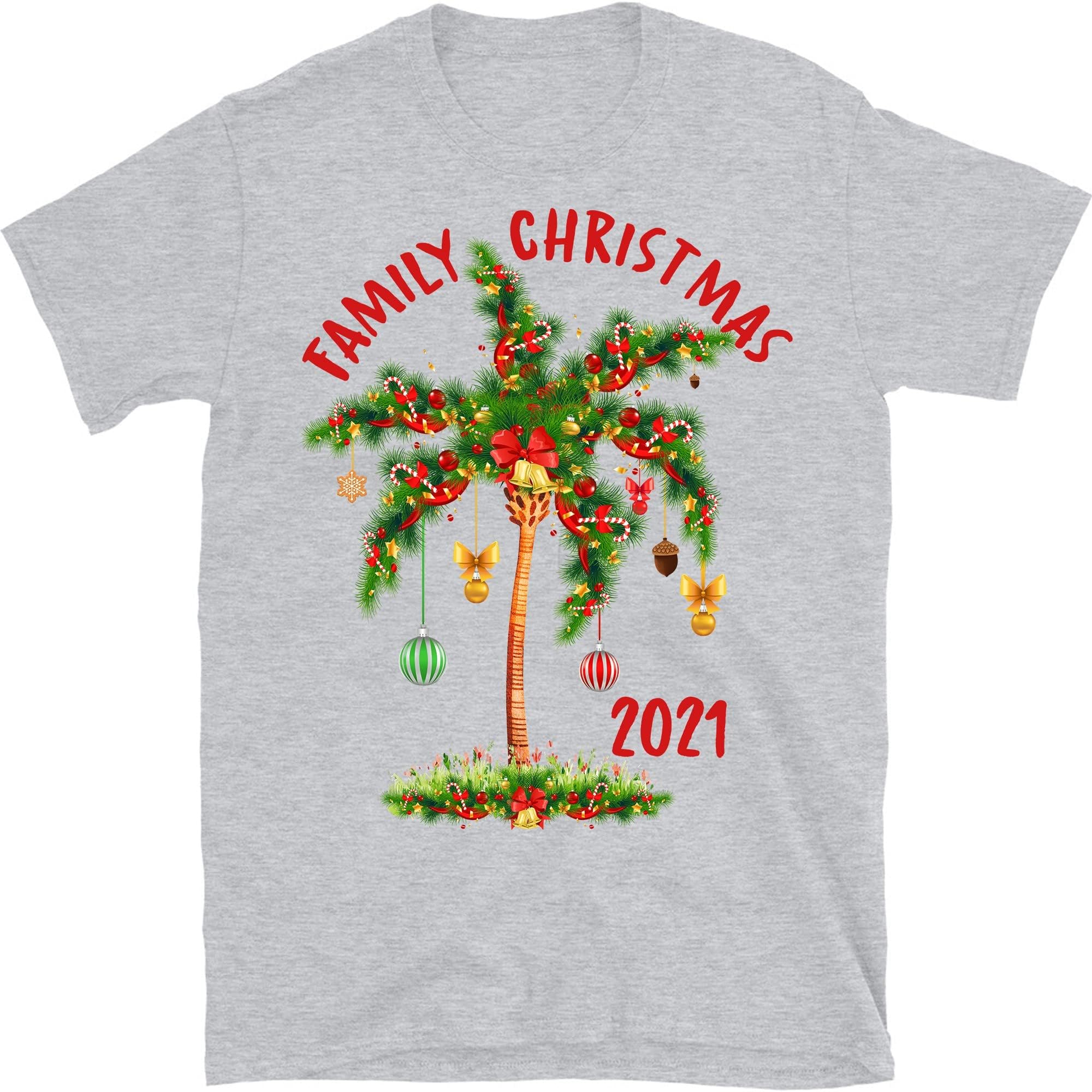 Merry Christmas 2021, Christmas Tree Shirt, Christmas Palm Tree, Family Christmas Tees, Xmas Matching Shirt – Sport Grey/Medium