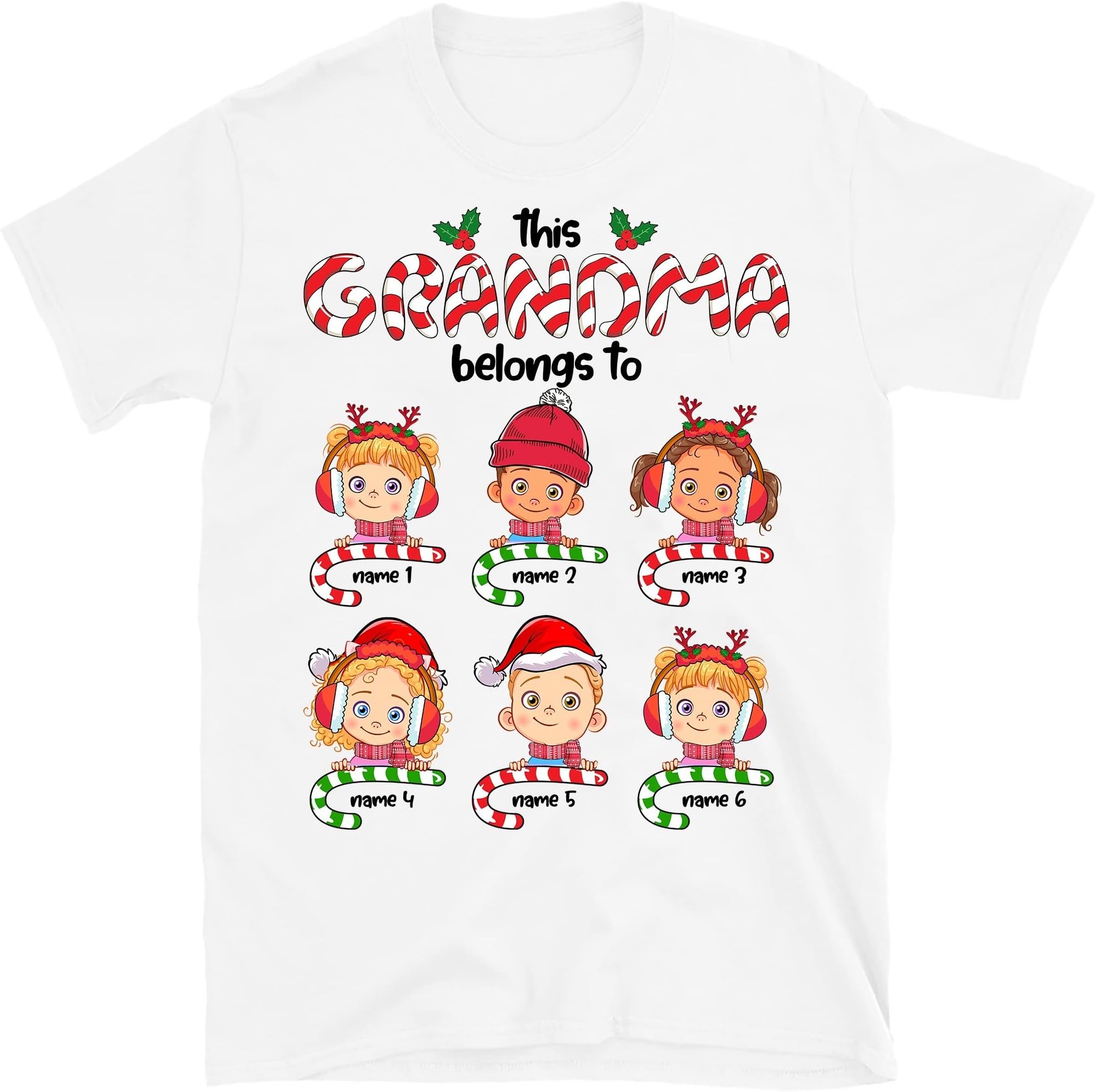Personalized Grandma Christmas Shirt, Custom Funny Mimi Shirt, Custom Grandma with Kids Name This Grandma Belongs to Multicolored